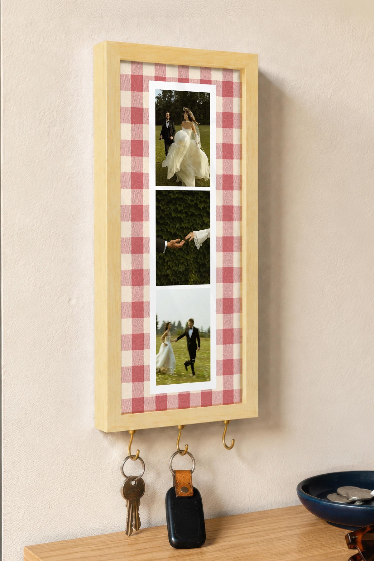 Kişiye Özel Tablo Anahtarlık, Photobooth Stili Bej Fotoğraf Çerçevesi, Vintage Duvar Dekoru