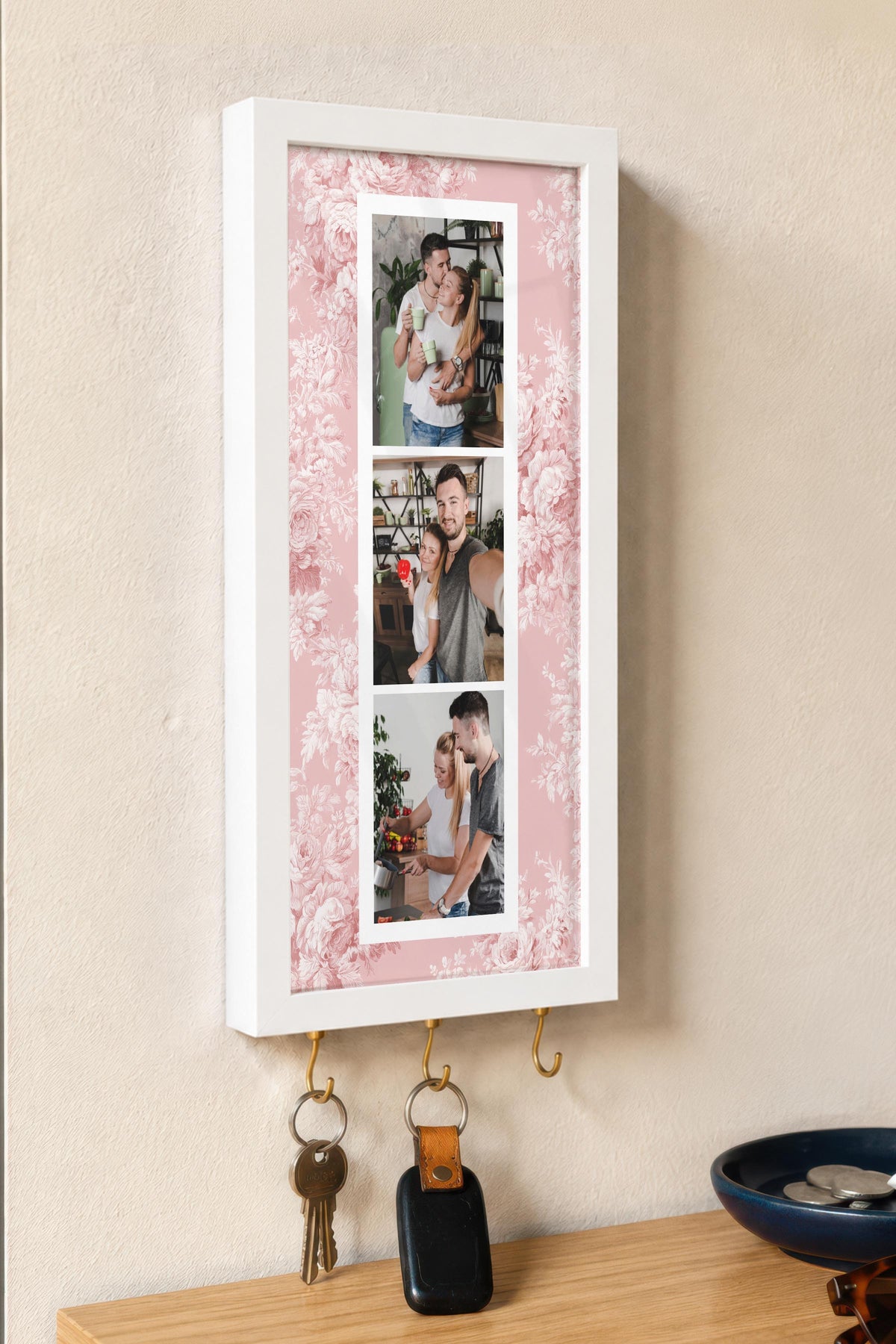 Kişiye Özel Tablo Anahtarlık, Photobooth Stili Beyaz Fotoğraf Çerçevesi, Vintage Duvar Dekoru