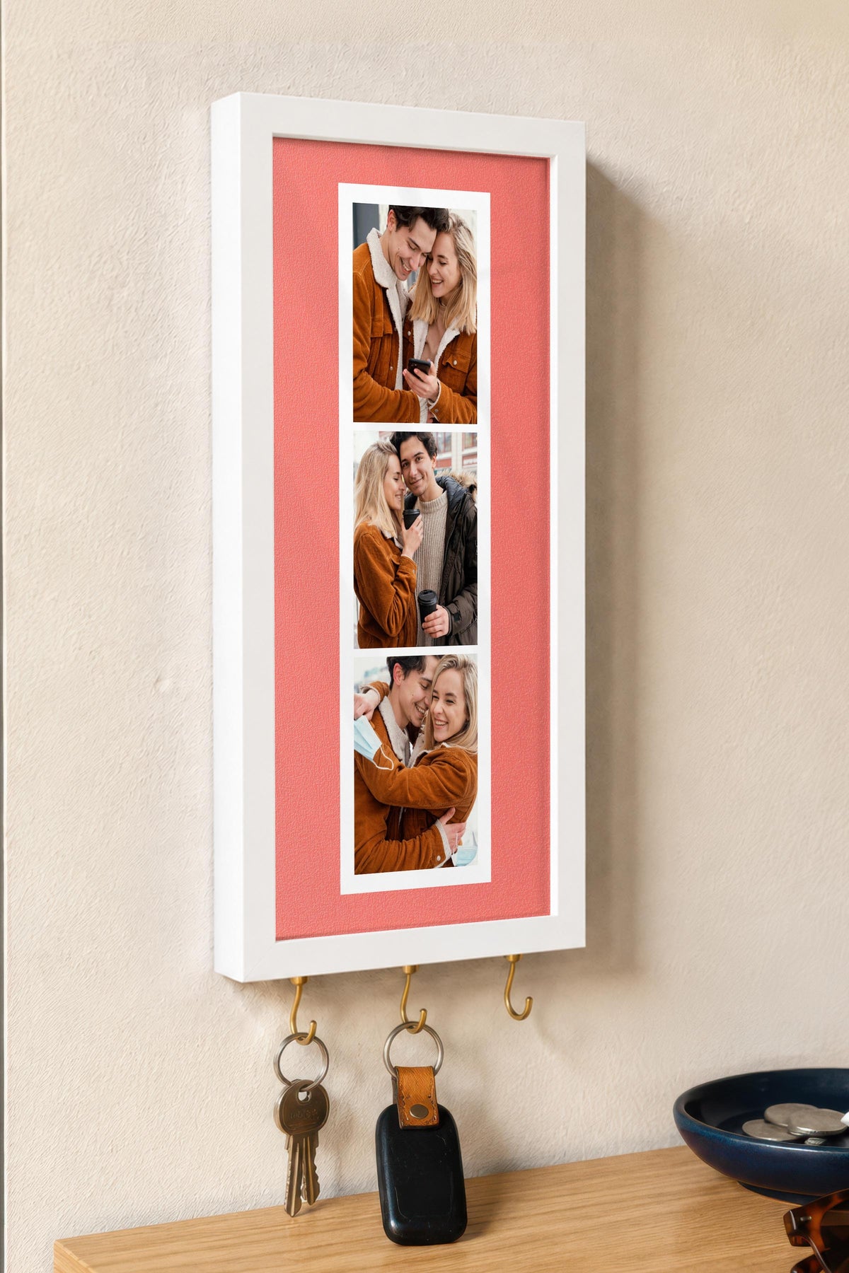 Kişiye Özel Tablo Anahtarlık, Photobooth Stili Beyaz Fotoğraf Çerçevesi, Vintage Duvar Dekoru