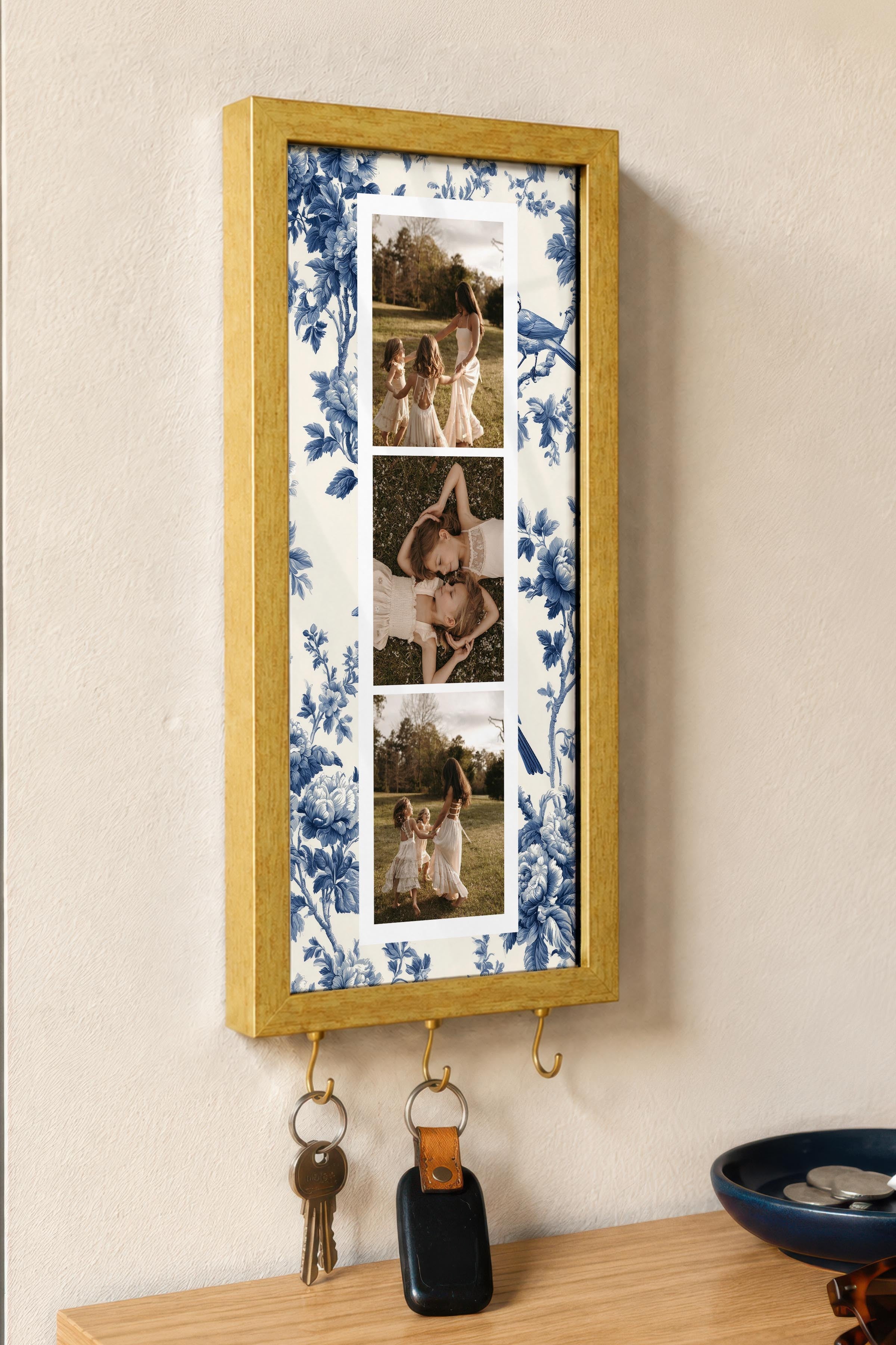 Kişiye Özel Tablo Anahtarlık, Photobooth Stili Gold Fotoğraf Çerçevesi, Vintage Duvar Dekoru