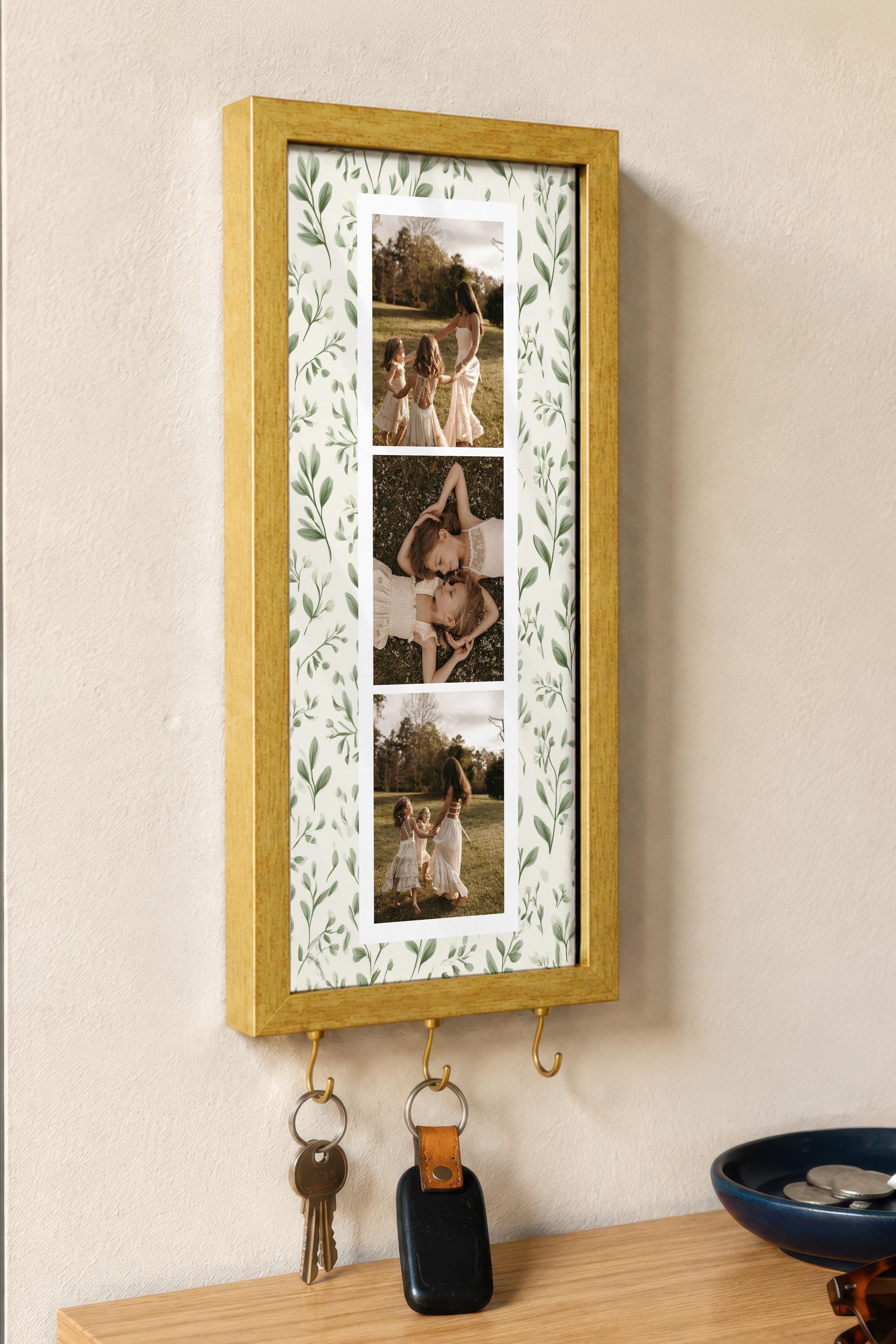 Kişiye Özel Tablo Anahtarlık, Photobooth Stili Gold Fotoğraf Çerçevesi, Vintage Duvar Dekoru