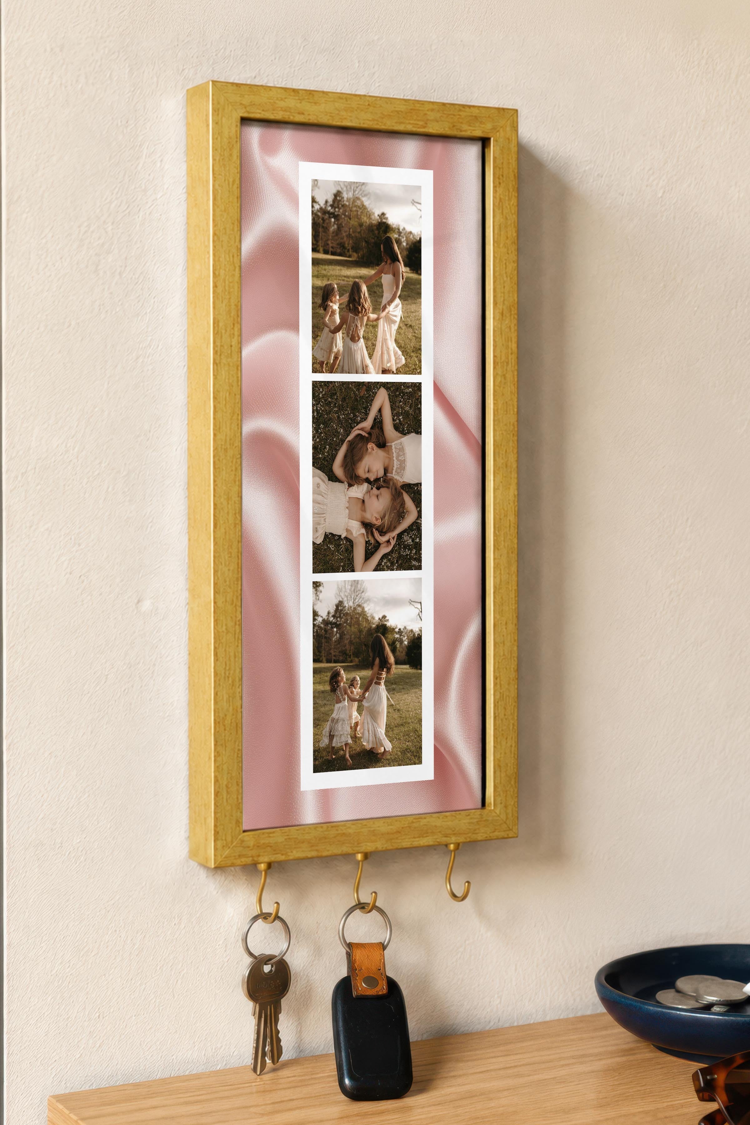 Kişiye Özel Tablo Anahtarlık, Photobooth Stili Gold Fotoğraf Çerçevesi, Vintage Duvar Dekoru