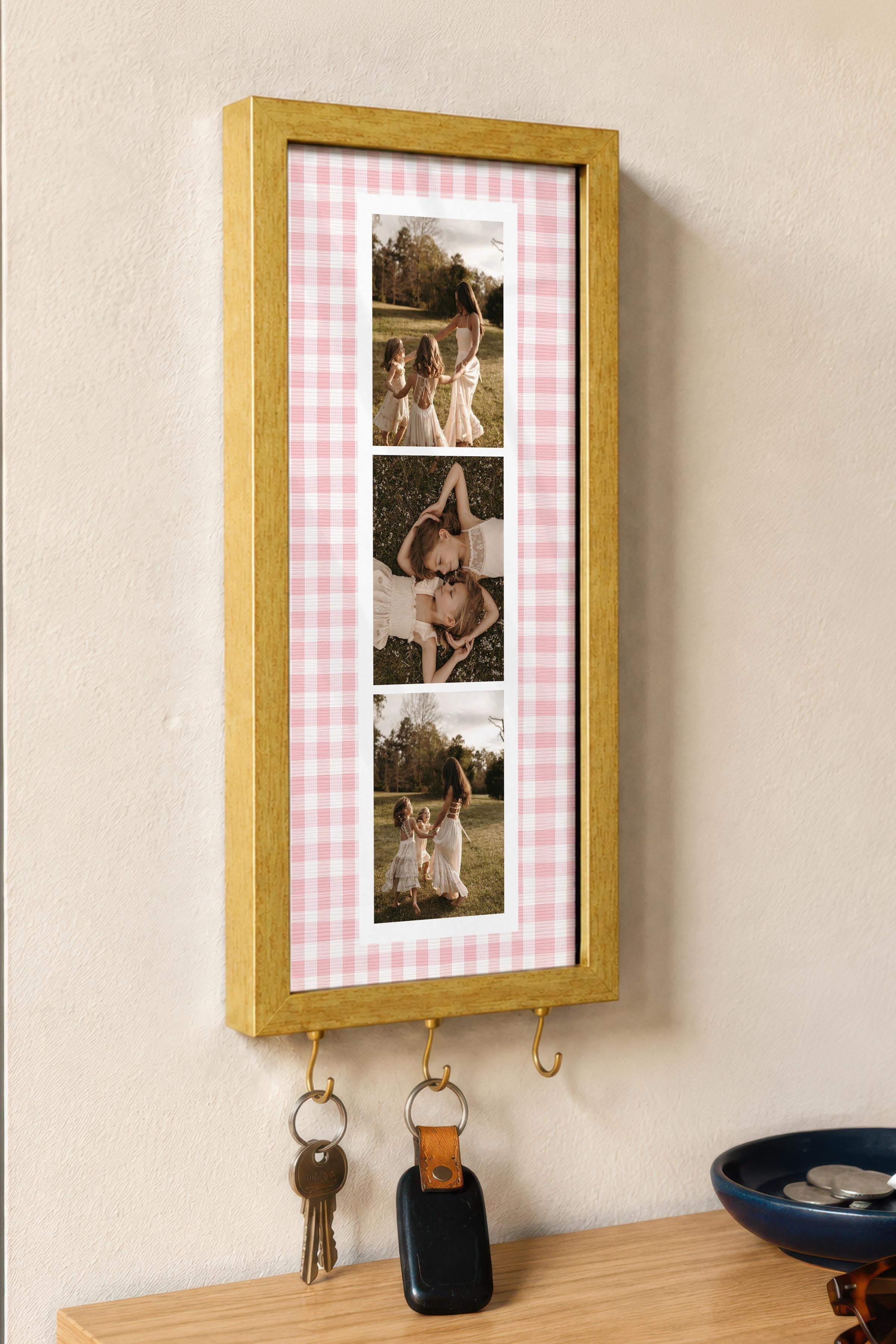 Kişiye Özel Tablo Anahtarlık, Photobooth Stili Gold Fotoğraf Çerçevesi, Vintage Duvar Dekoru