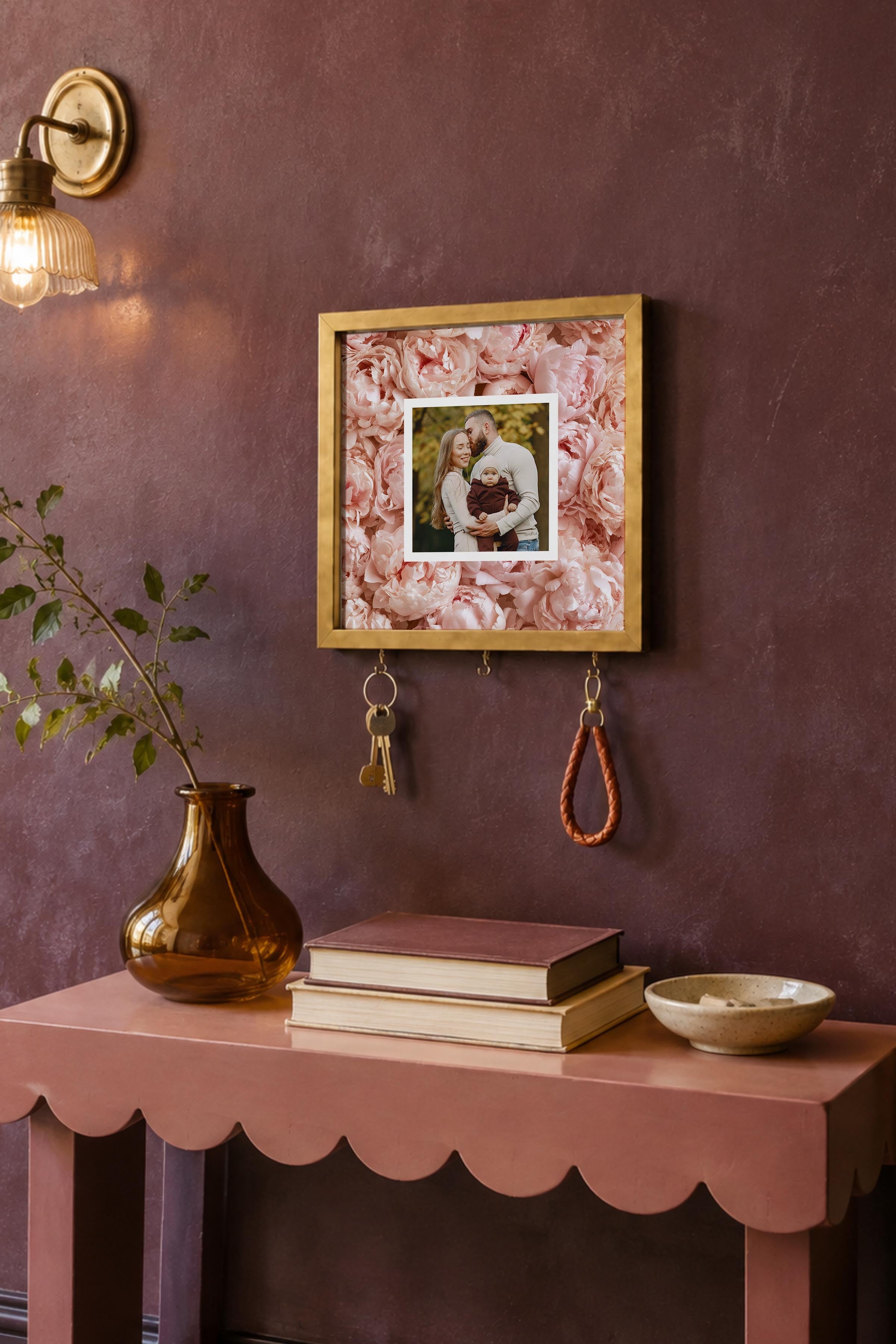Kişiye Özel Tablo Anahtarlık, Photobooth Stili Gold Fotoğraf Çerçevesi, Vintage Duvar Dekoru
