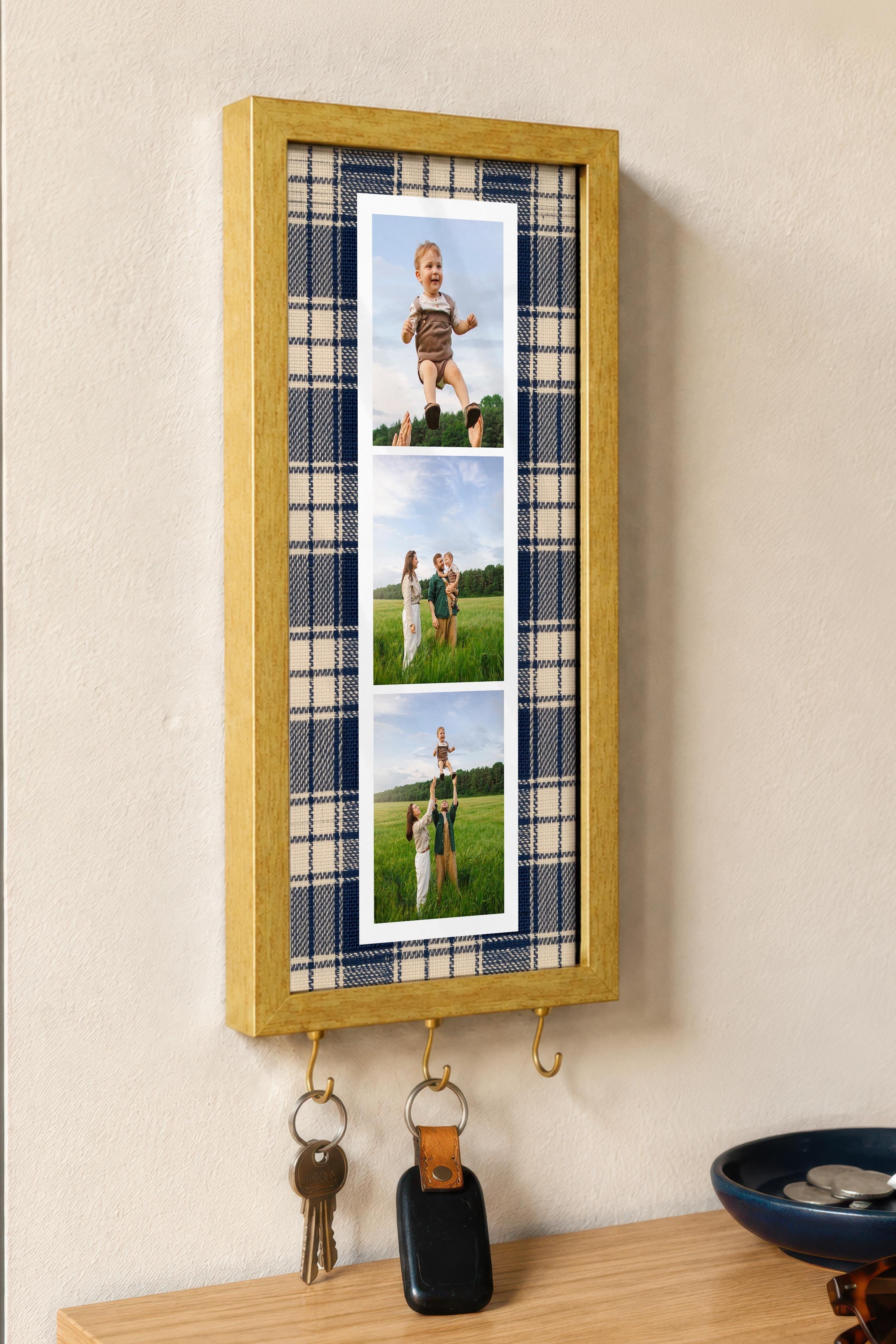 Kişiye Özel Tablo Anahtarlık, Photobooth Stili Gold Fotoğraf Çerçevesi, Vintage Duvar Dekoru
