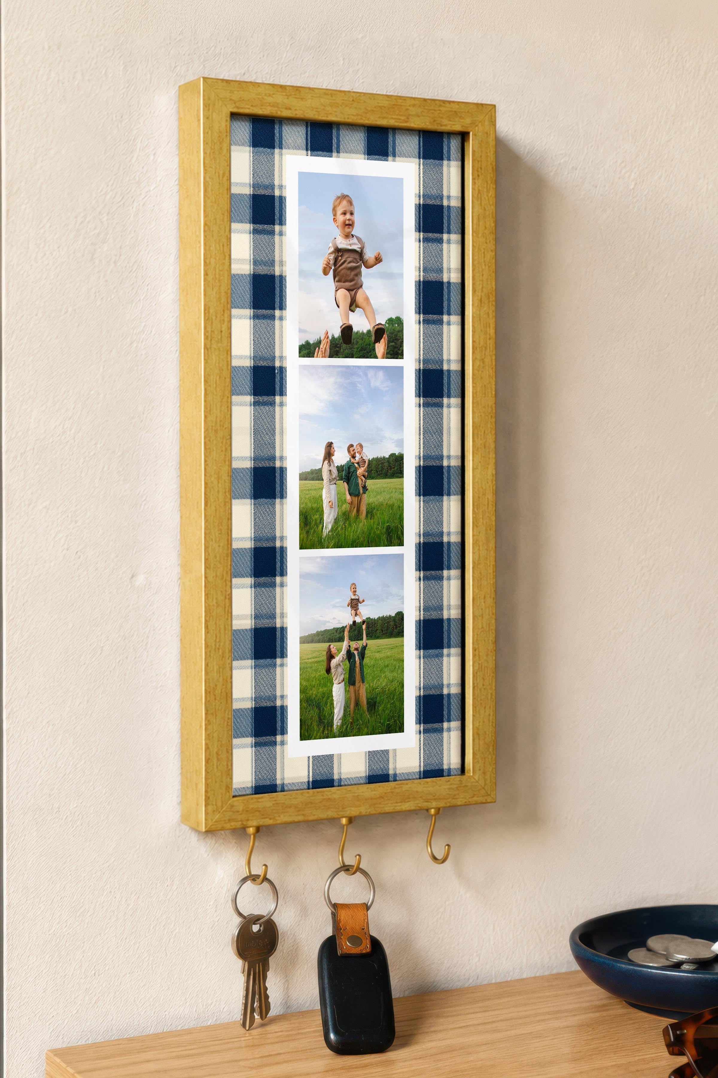 Kişiye Özel Tablo Anahtarlık, Photobooth Stili Gold Fotoğraf Çerçevesi, Vintage Duvar Dekoru
