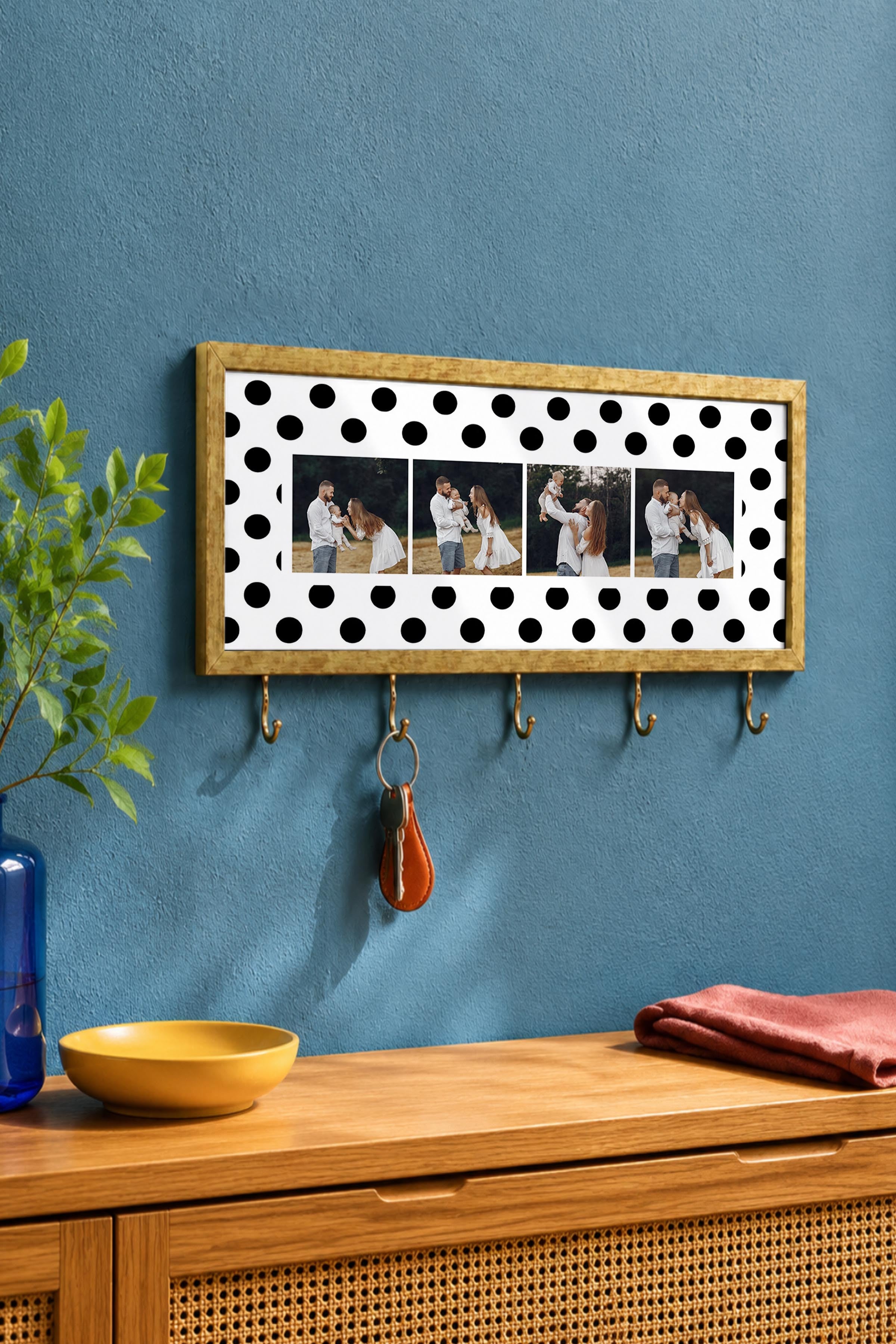 Kişiye Özel Tablo Anahtarlık, Photobooth Stili Gold Fotoğraf Çerçevesi, Vintage Duvar Dekoru