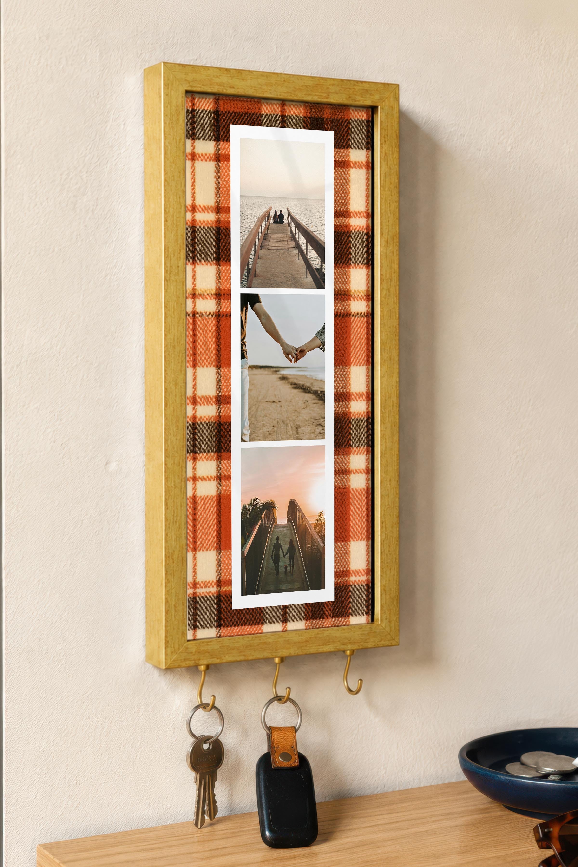 Kişiye Özel Tablo Anahtarlık, Photobooth Stili Gold Fotoğraf Çerçevesi, Vintage Duvar Dekoru