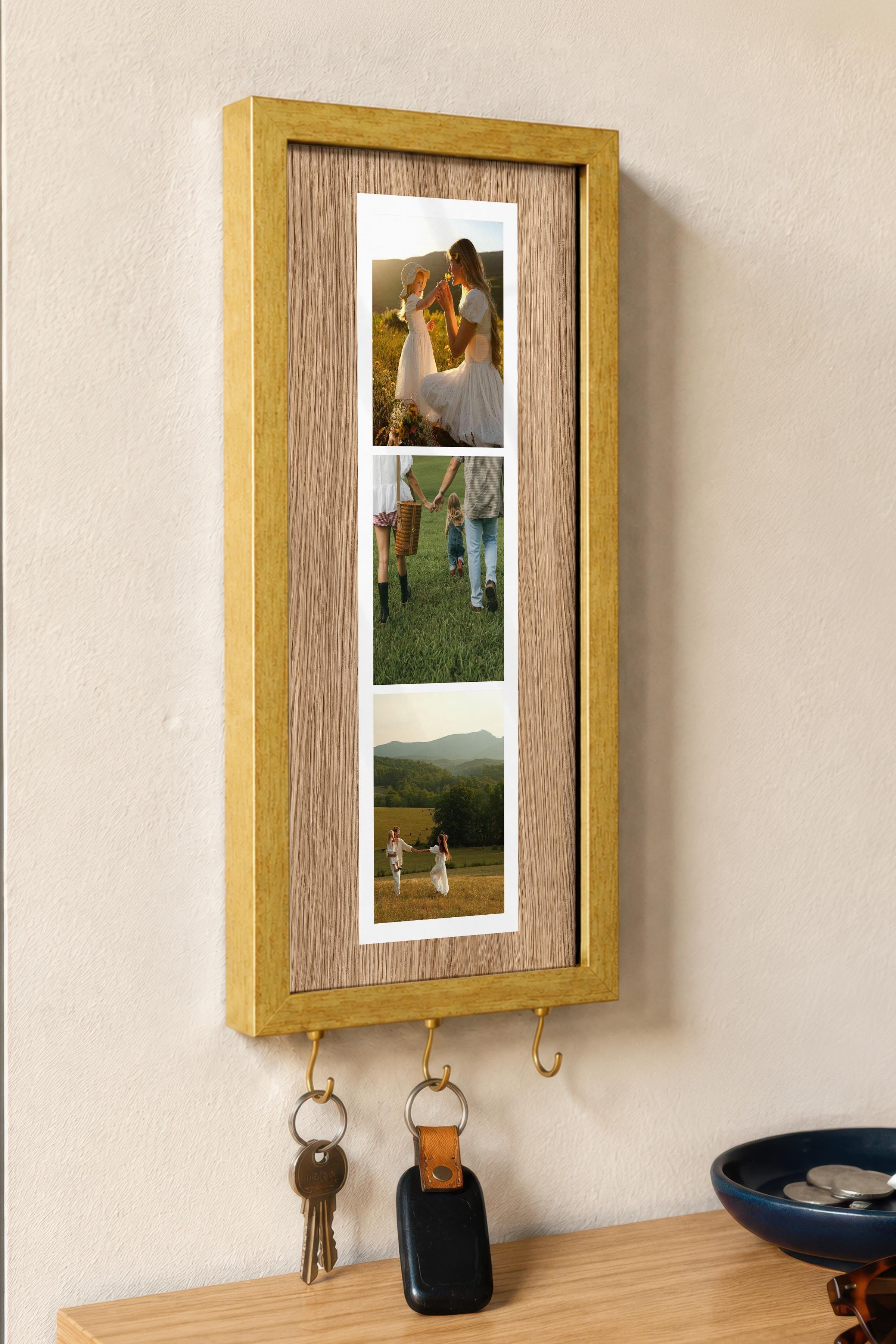 Kişiye Özel Tablo Anahtarlık, Photobooth Stili Gold Fotoğraf Çerçevesi, Vintage Duvar Dekoru