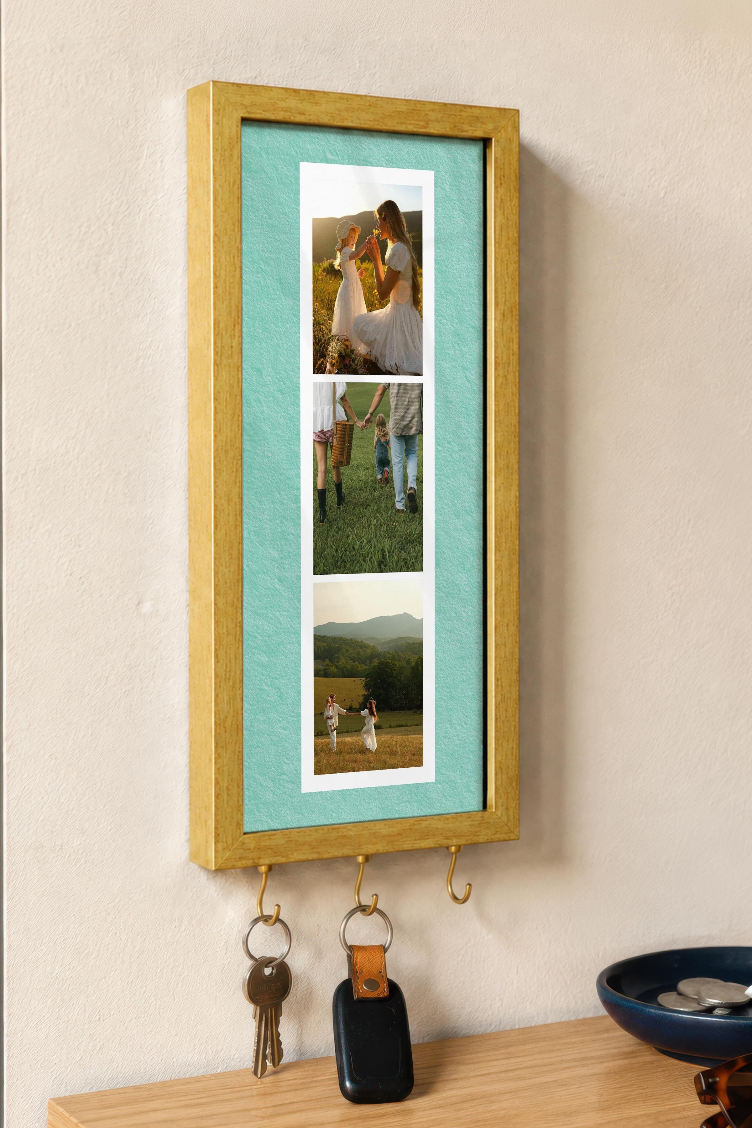 Kişiye Özel Tablo Anahtarlık, Photobooth Stili Gold Fotoğraf Çerçevesi, Vintage Duvar Dekoru