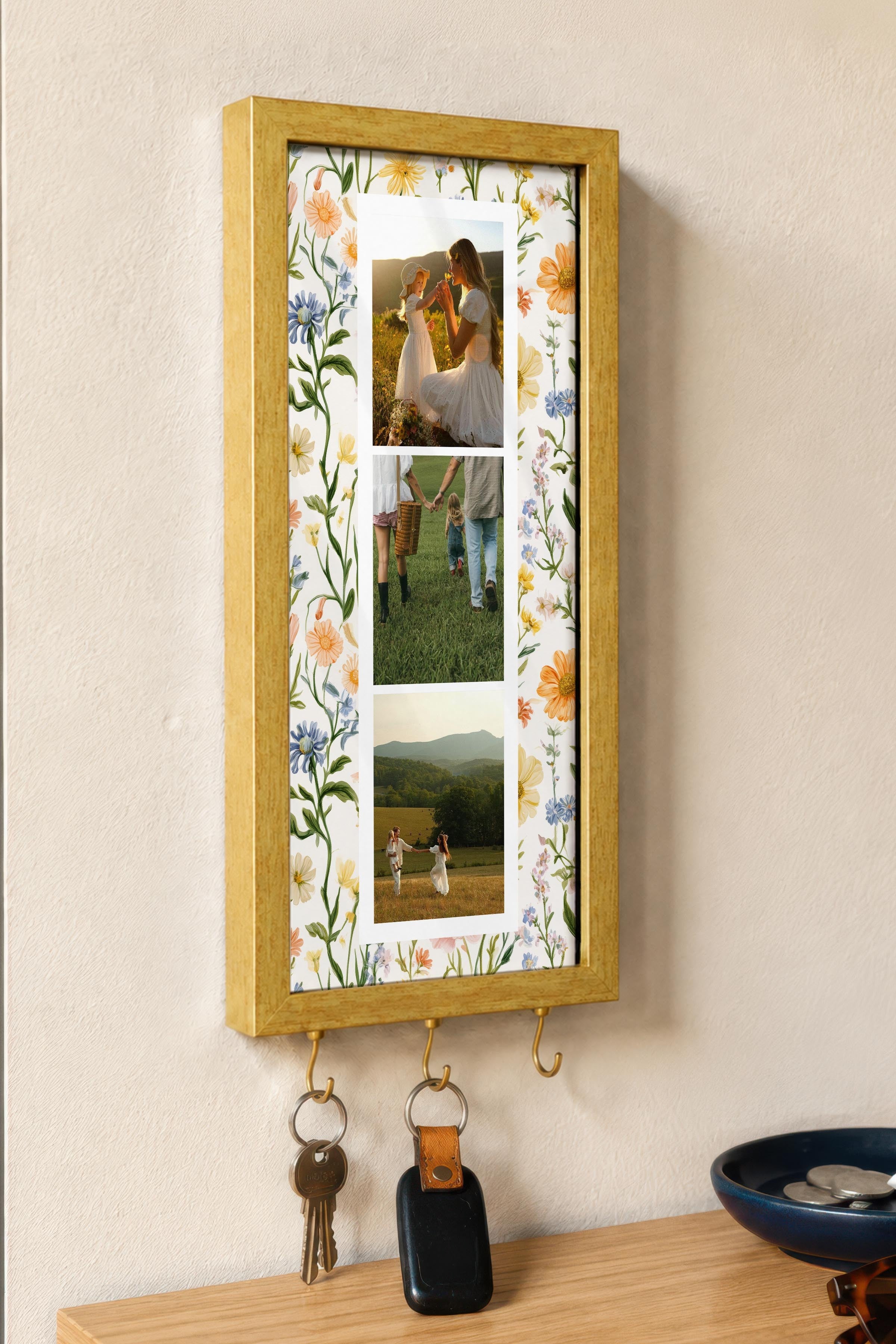 Kişiye Özel Tablo Anahtarlık, Photobooth Stili Gold Fotoğraf Çerçevesi, Vintage Duvar Dekoru