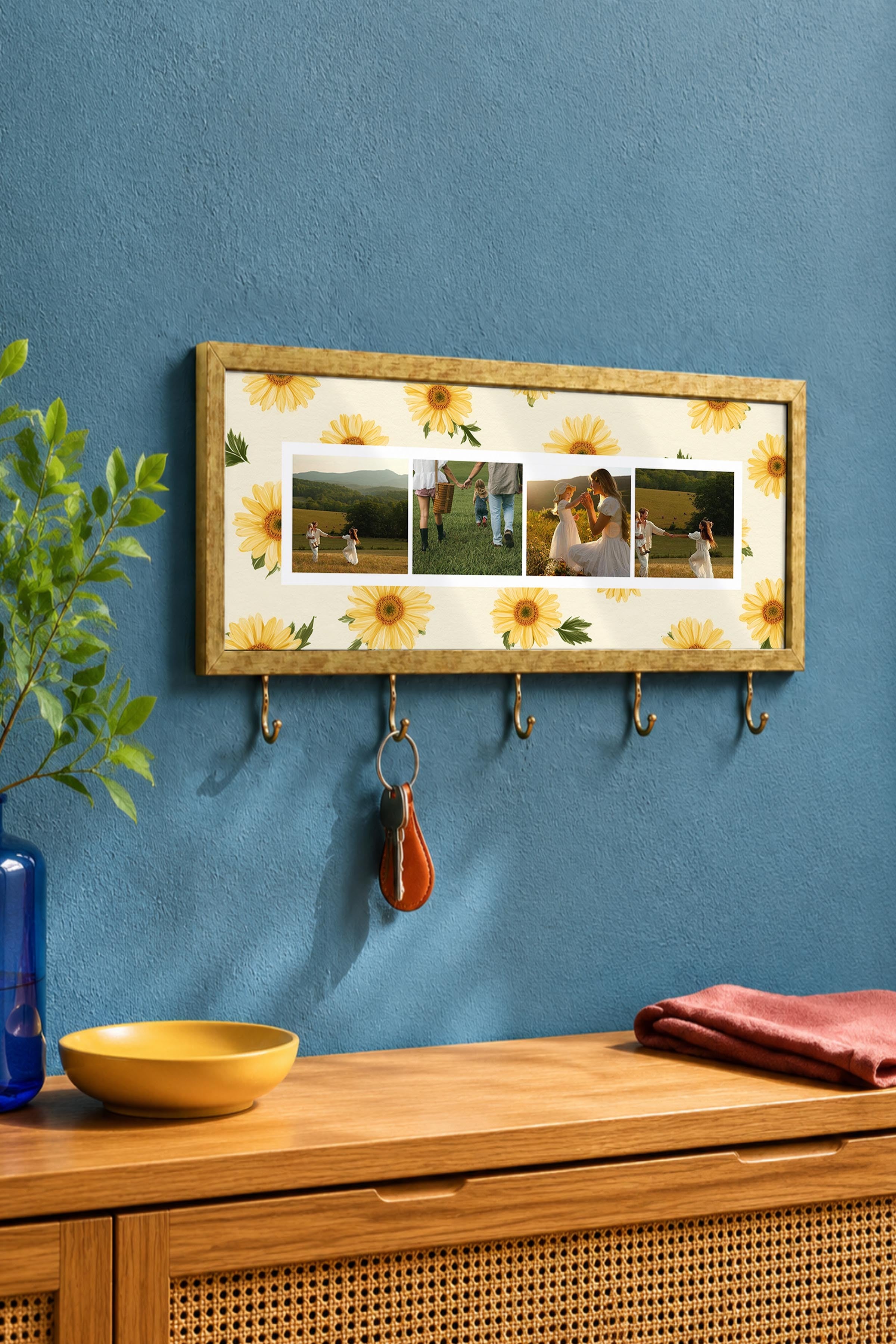 Kişiye Özel Tablo Anahtarlık, Photobooth Stili Gold Fotoğraf Çerçevesi, Vintage Duvar Dekoru