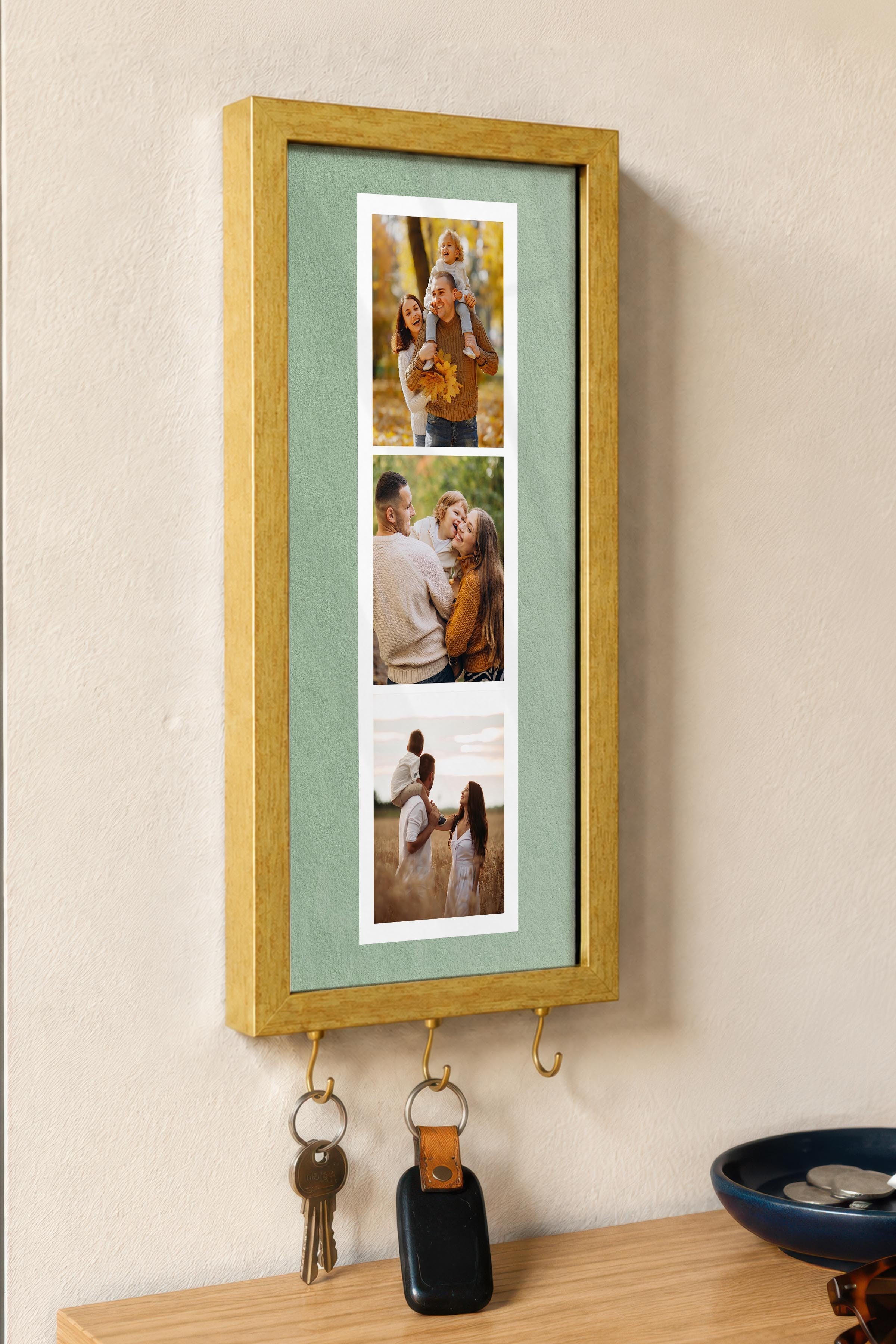 Kişiye Özel Tablo Anahtarlık, Photobooth Stili Gold Fotoğraf Çerçevesi, Vintage Duvar Dekoru