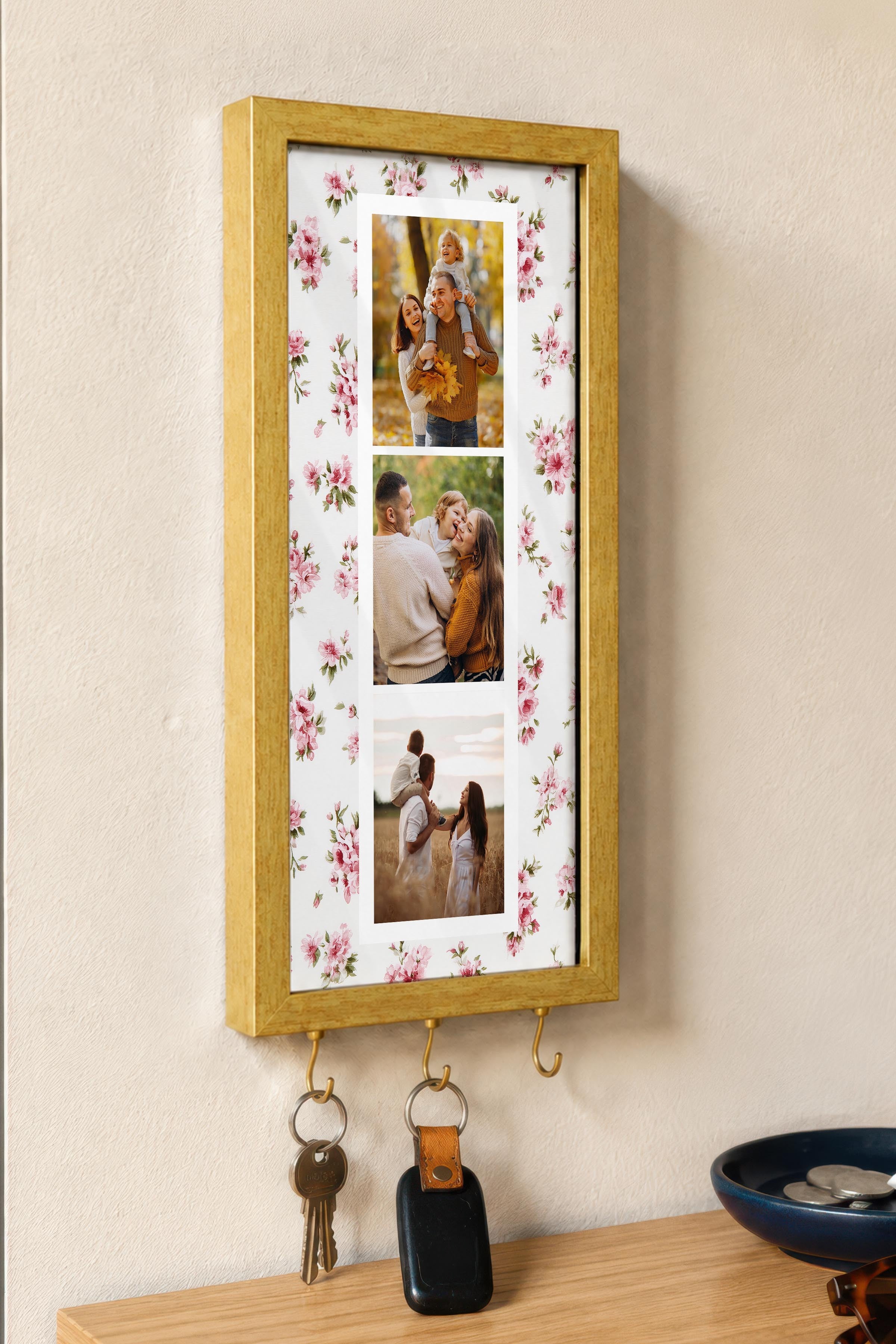 Kişiye Özel Tablo Anahtarlık, Photobooth Stili Gold Fotoğraf Çerçevesi, Vintage Duvar Dekoru