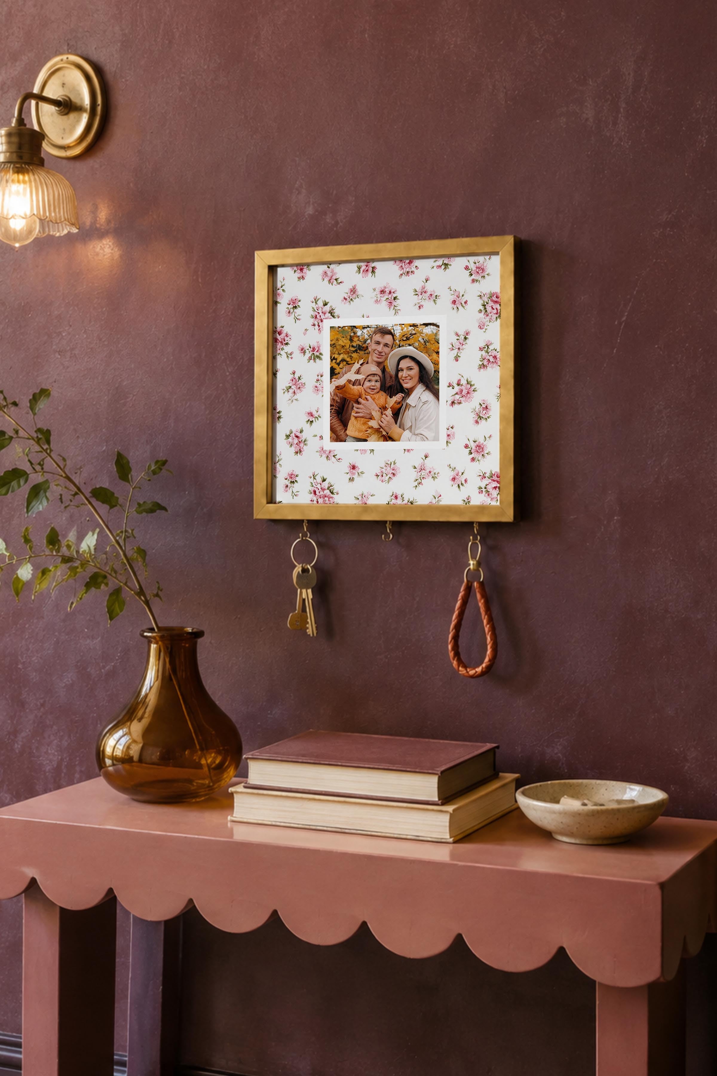 Kişiye Özel Tablo Anahtarlık, Photobooth Stili Gold Fotoğraf Çerçevesi, Vintage Duvar Dekoru