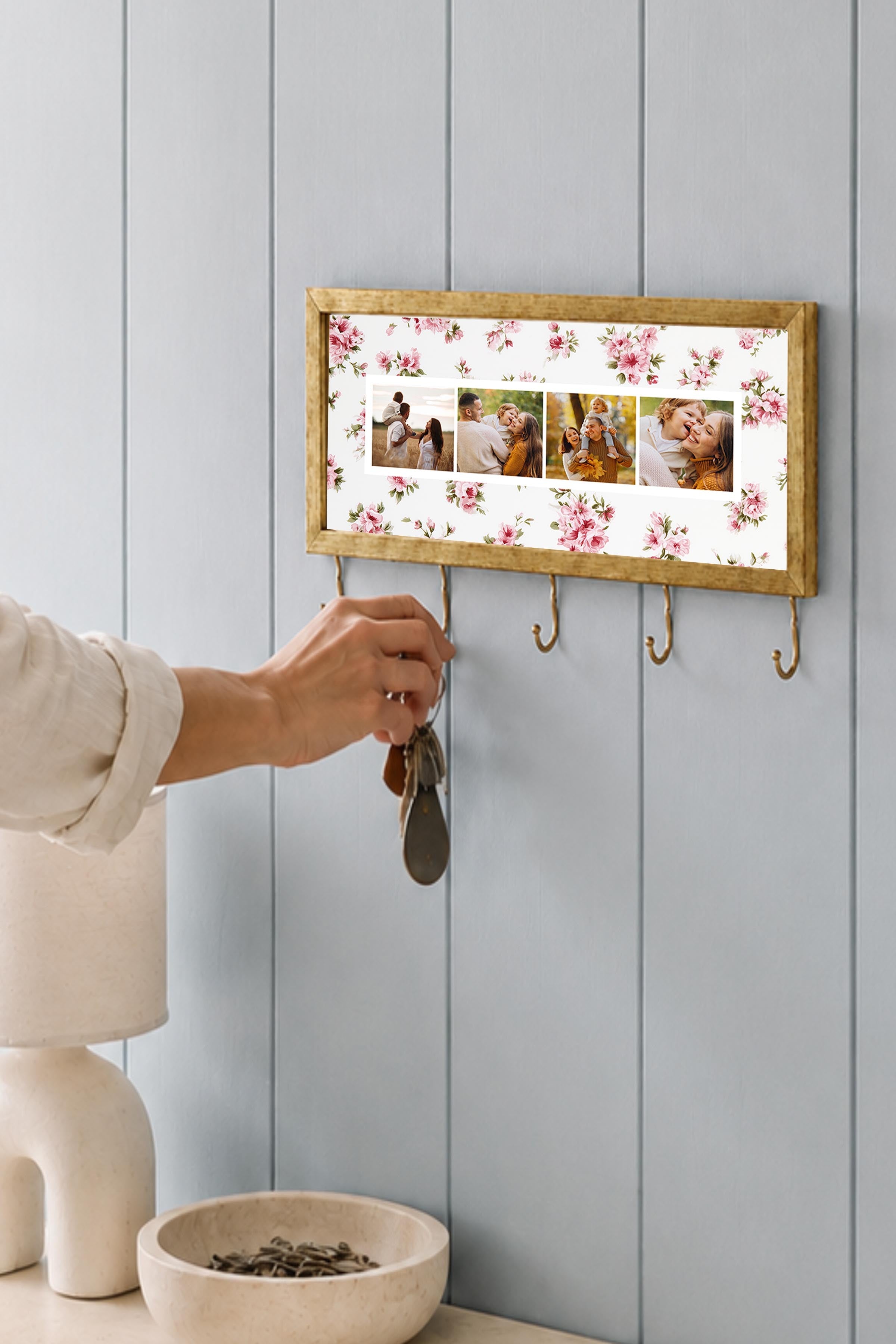 Kişiye Özel Tablo Anahtarlık, Photobooth Stili Gold Fotoğraf Çerçevesi, Vintage Duvar Dekoru