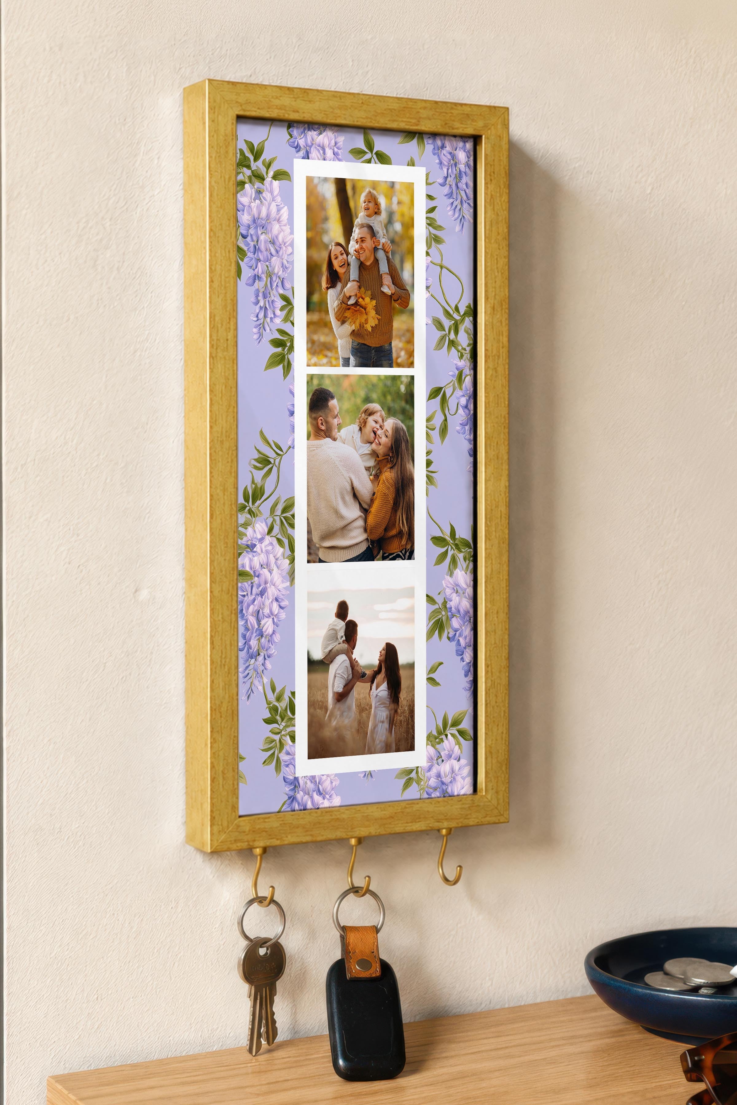 Kişiye Özel Tablo Anahtarlık, Photobooth Stili Gold Fotoğraf Çerçevesi, Vintage Duvar Dekoru