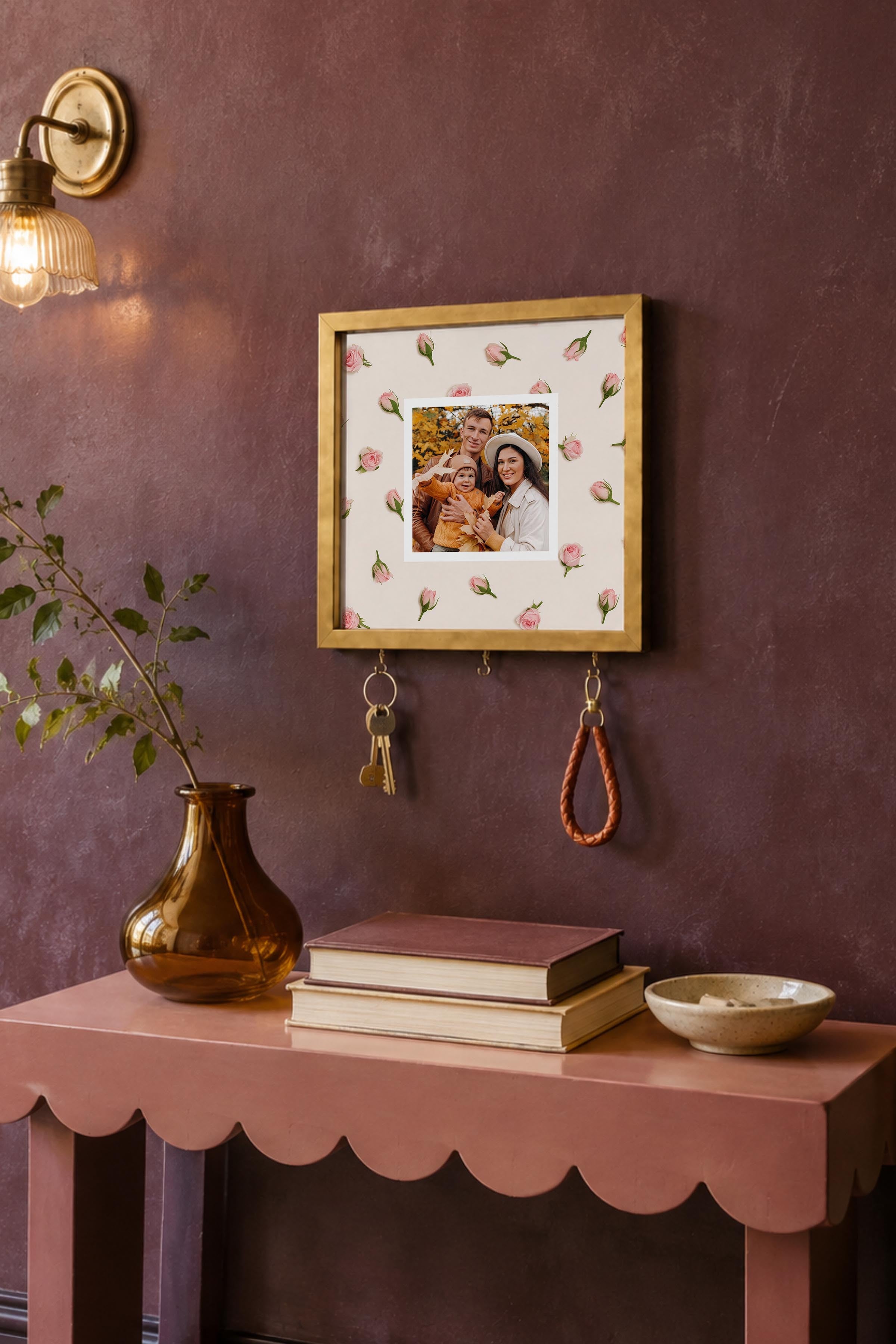 Kişiye Özel Tablo Anahtarlık, Photobooth Stili Gold Fotoğraf Çerçevesi, Vintage Duvar Dekoru