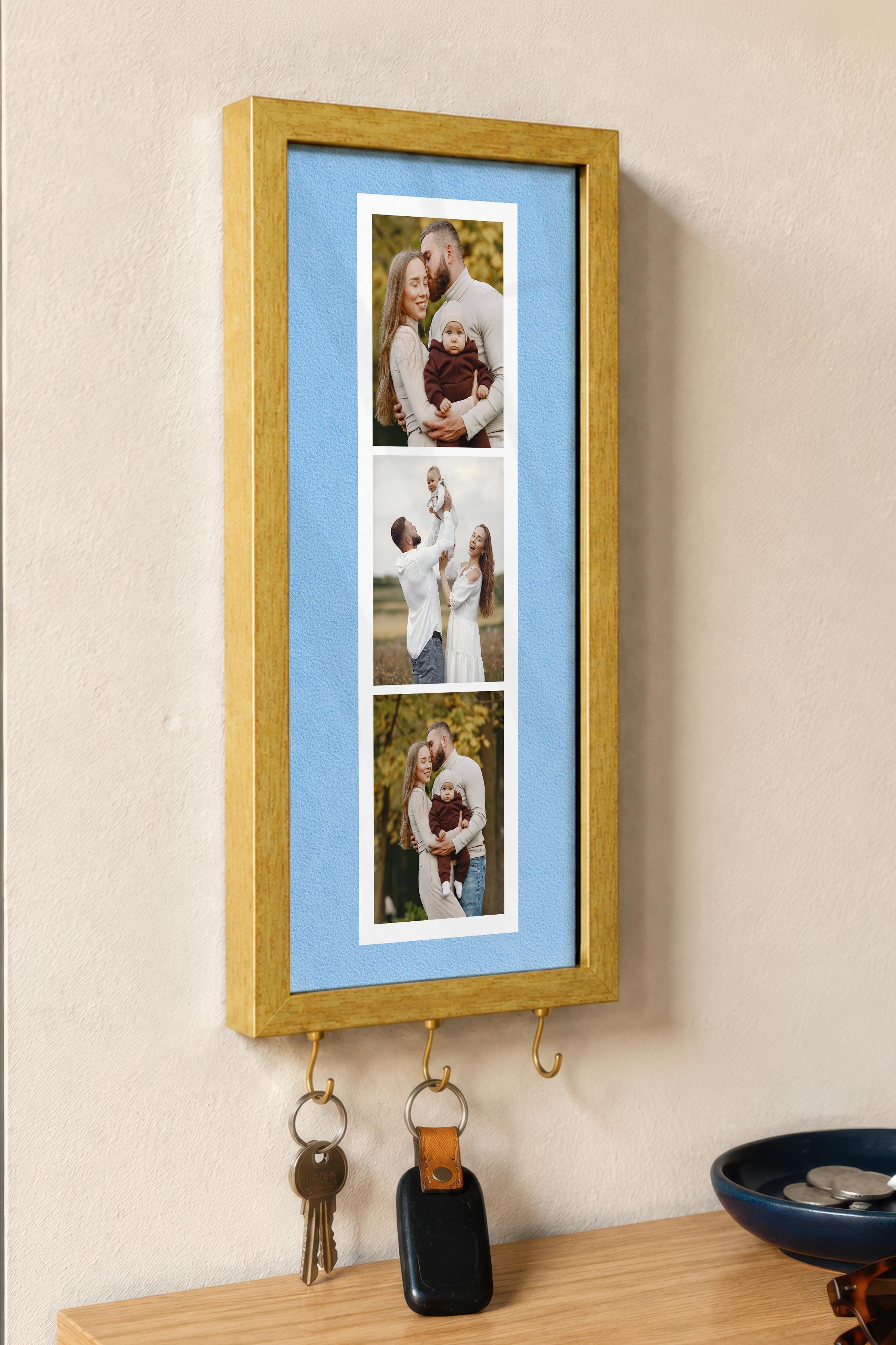Kişiye Özel Tablo Anahtarlık, Photobooth Stili Gold Fotoğraf Çerçevesi, Vintage Duvar Dekoru