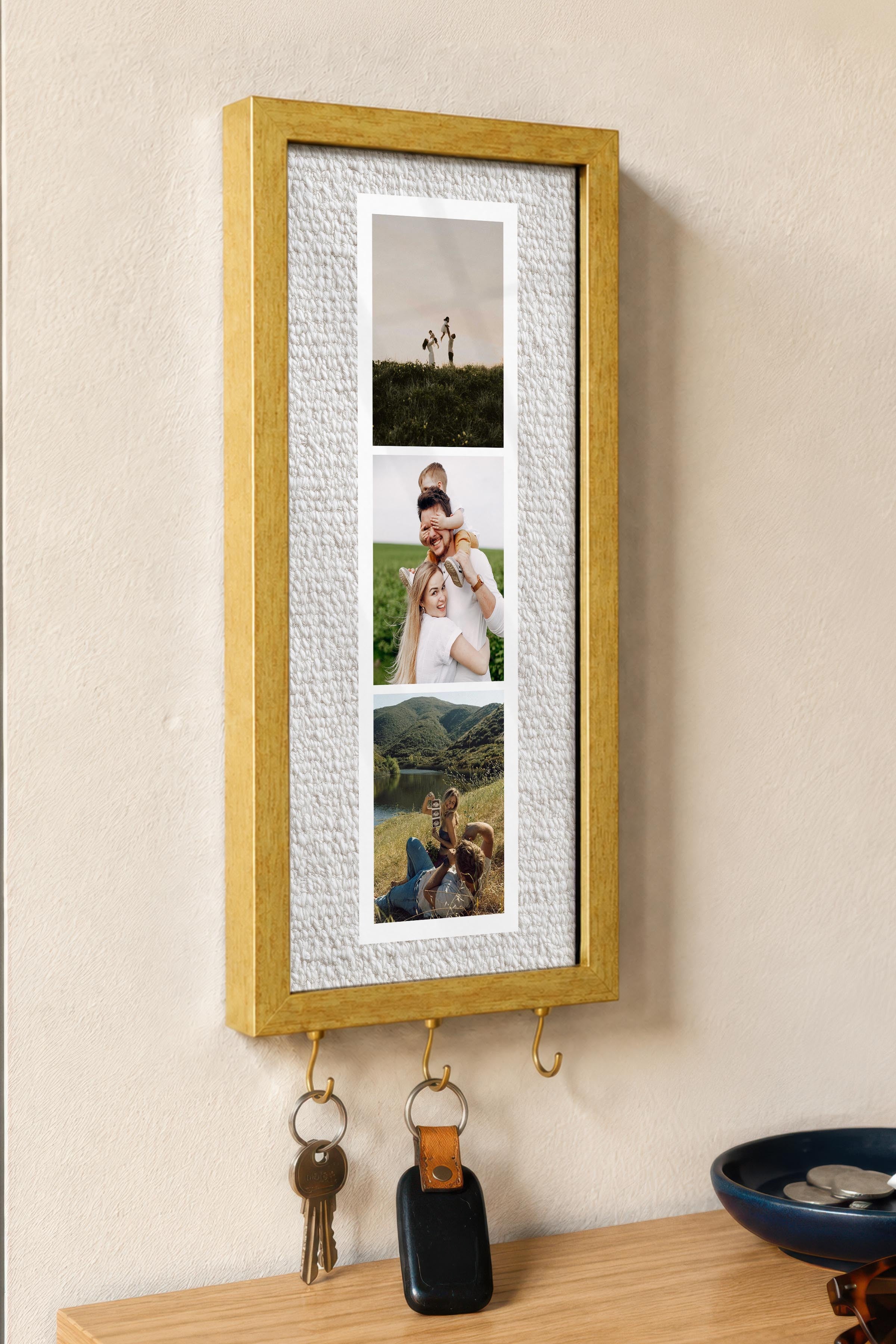 Kişiye Özel Tablo Anahtarlık, Photobooth Stili Gold Fotoğraf Çerçevesi, Vintage Duvar Dekoru