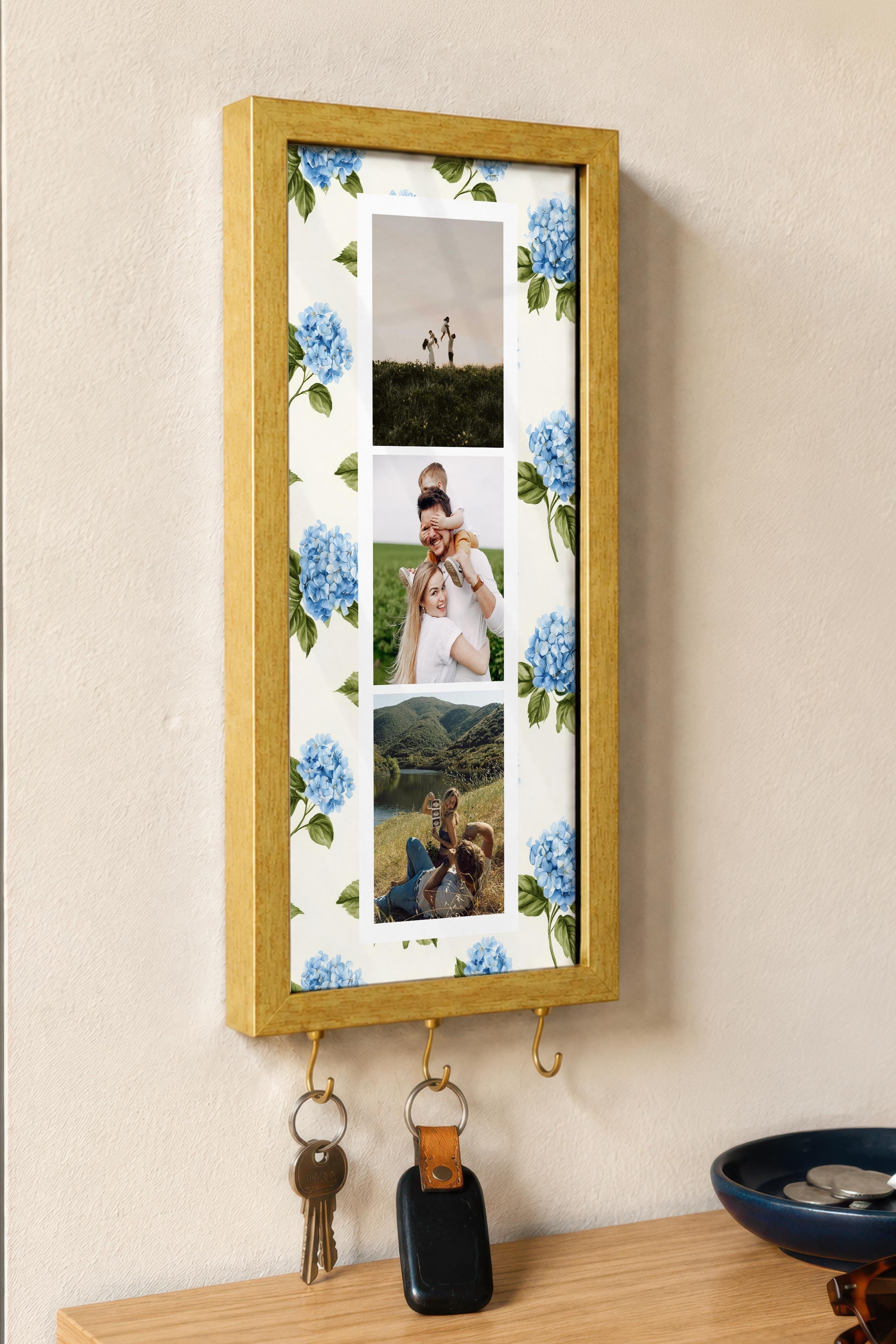 Kişiye Özel Tablo Anahtarlık, Photobooth Stili Gold Fotoğraf Çerçevesi, Vintage Duvar Dekoru