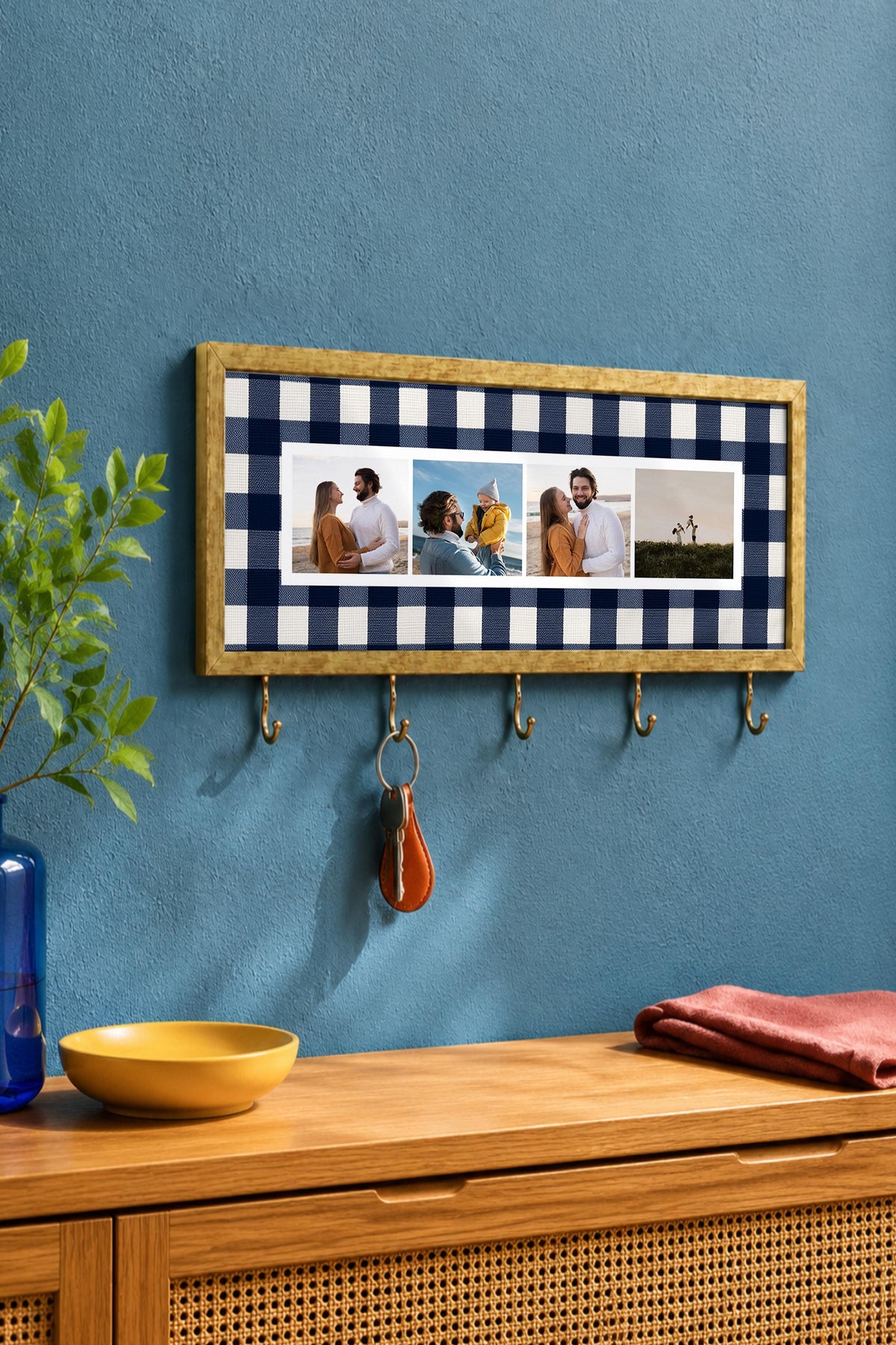 Kişiye Özel Tablo Anahtarlık, Photobooth Stili Gold Fotoğraf Çerçevesi, Vintage Duvar Dekoru