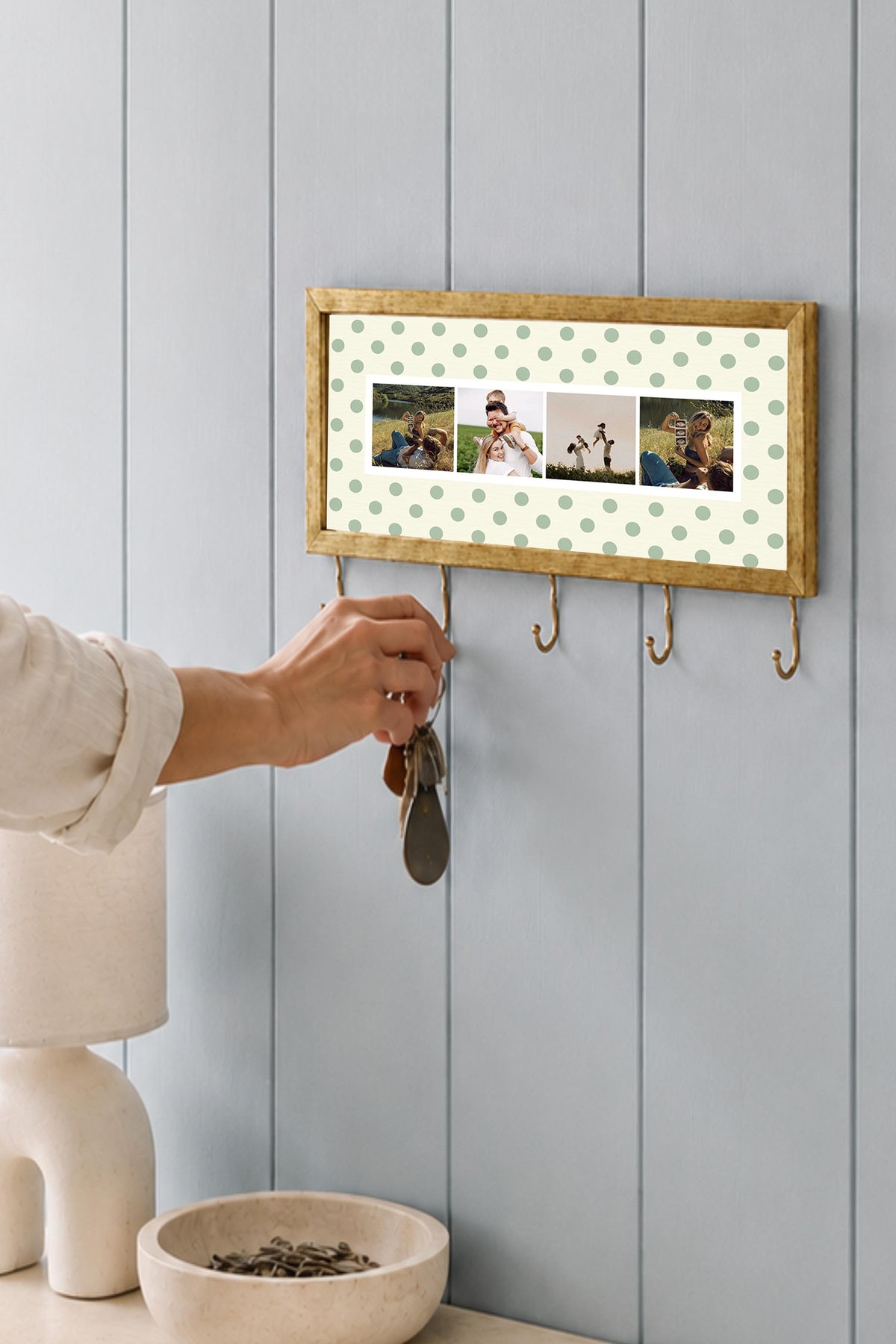 Kişiye Özel Tablo Anahtarlık, Photobooth Stili Gold Fotoğraf Çerçevesi, Vintage Duvar Dekoru