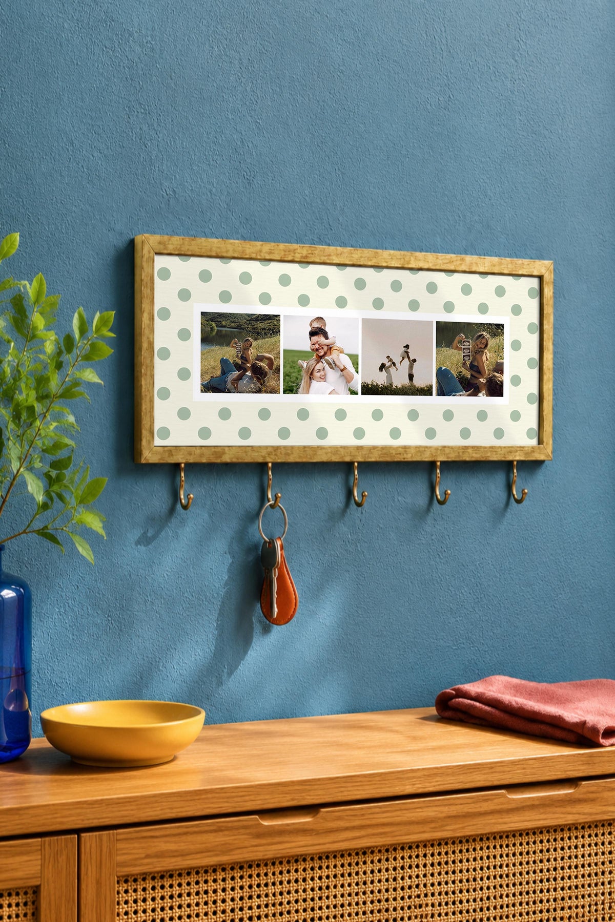 Kişiye Özel Tablo Anahtarlık, Photobooth Stili Gold Fotoğraf Çerçevesi, Vintage Duvar Dekoru