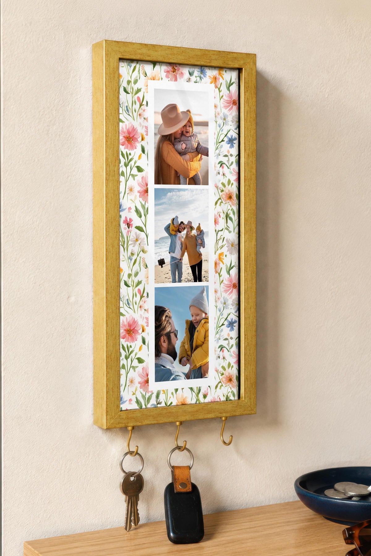 Kişiye Özel Tablo Anahtarlık, Photobooth Stili Gold Fotoğraf Çerçevesi, Vintage Duvar Dekoru