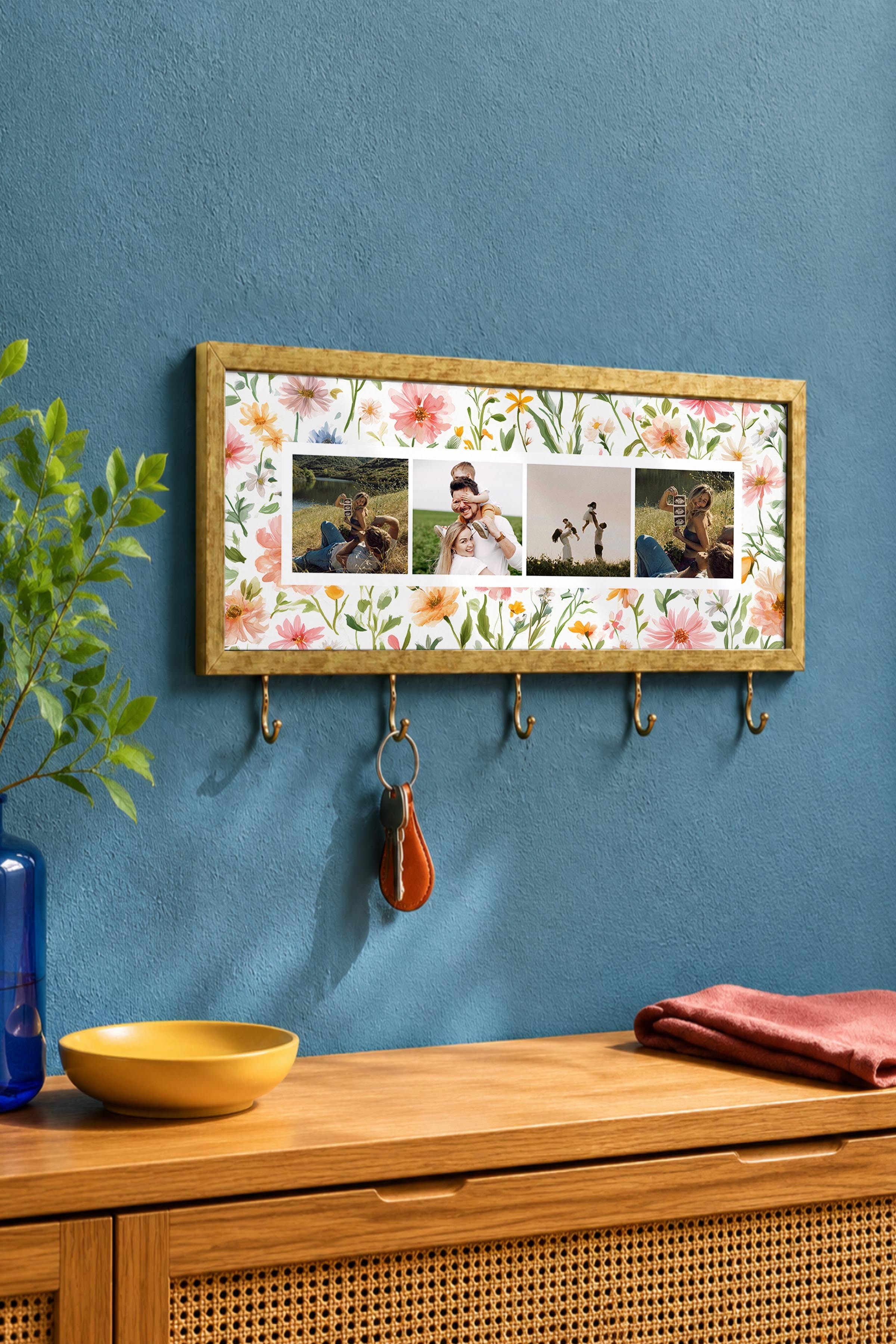 Kişiye Özel Tablo Anahtarlık, Photobooth Stili Gold Fotoğraf Çerçevesi, Vintage Duvar Dekoru