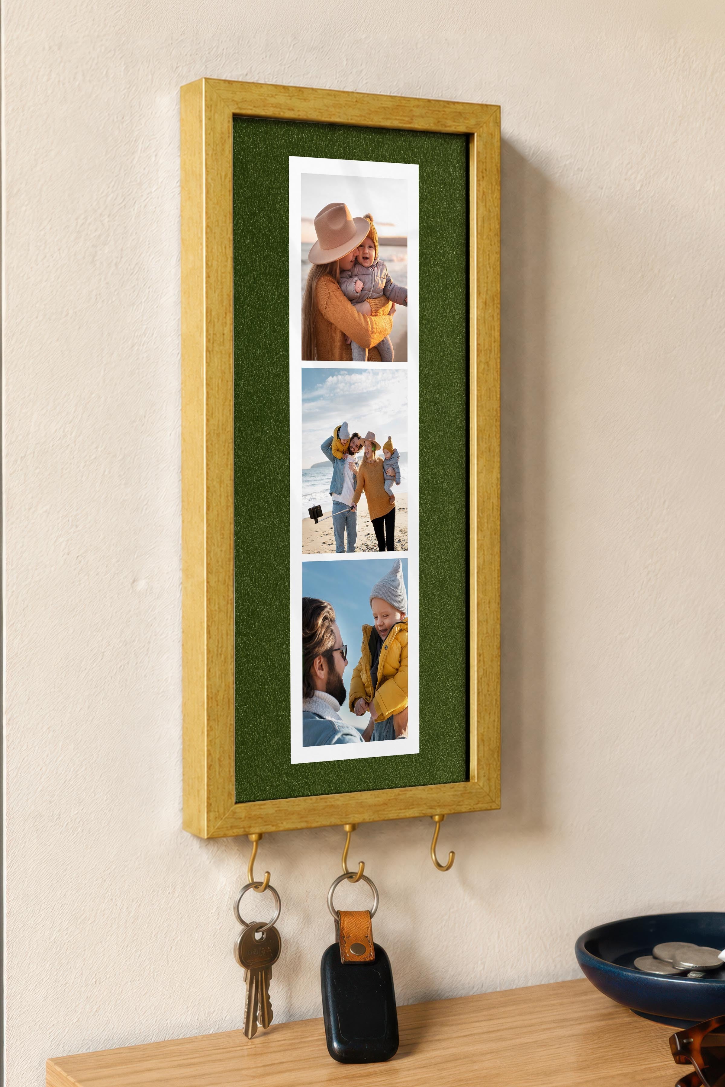 Kişiye Özel Tablo Anahtarlık, Photobooth Stili Gold Fotoğraf Çerçevesi, Vintage Duvar Dekoru