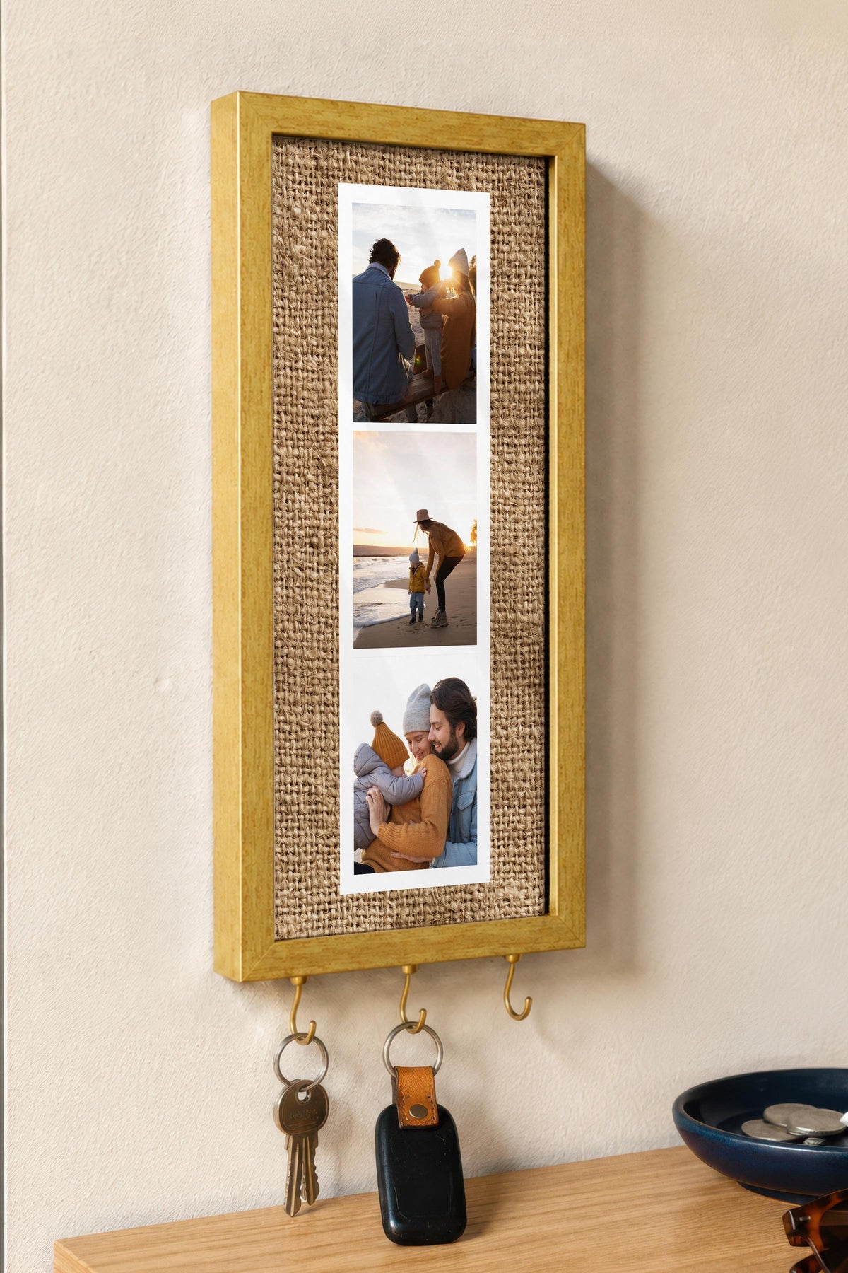 Kişiye Özel Tablo Anahtarlık, Photobooth Stili Gold Fotoğraf Çerçevesi, Vintage Duvar Dekoru