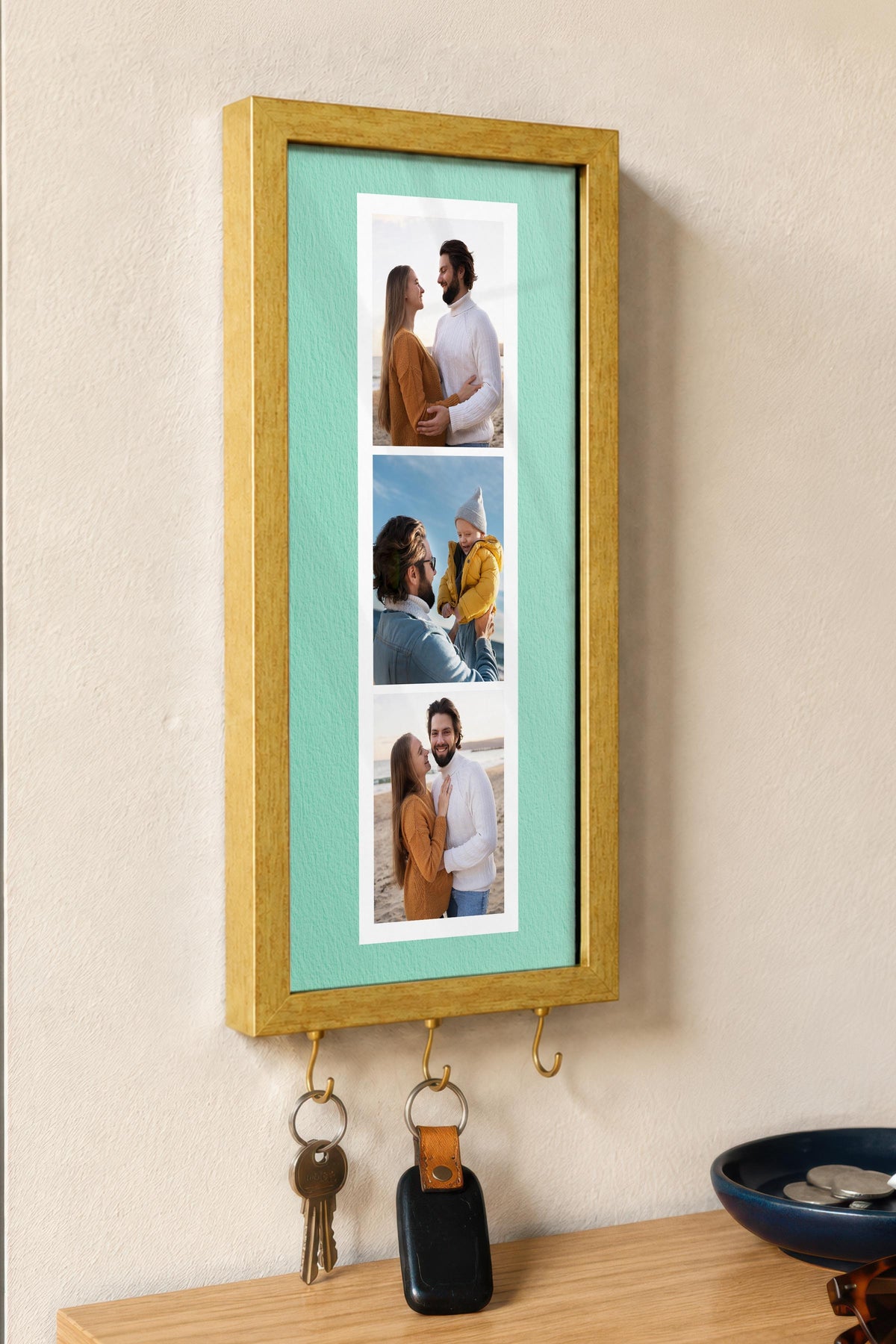Kişiye Özel Tablo Anahtarlık, Photobooth Stili Gold Fotoğraf Çerçevesi, Vintage Duvar Dekoru