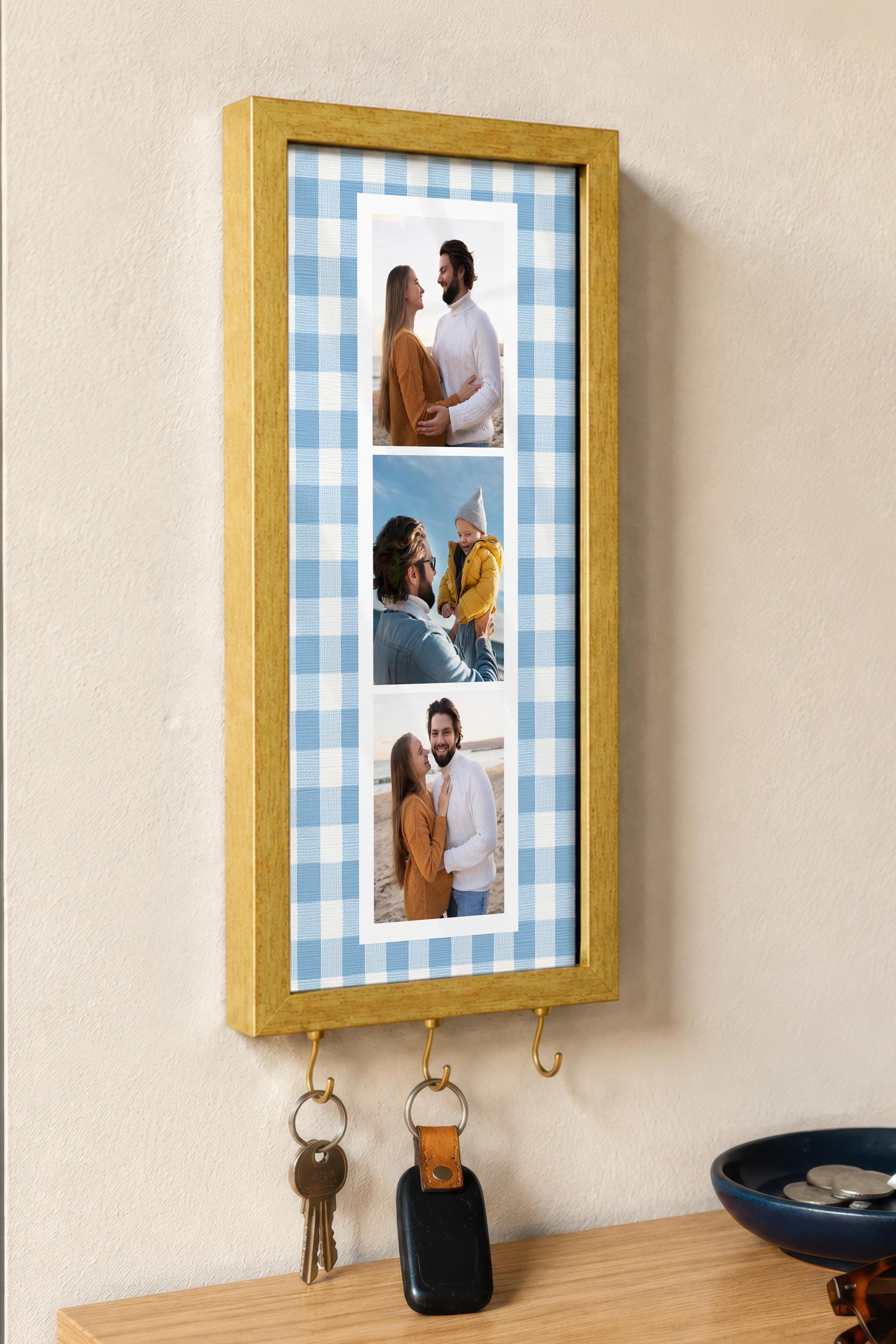 Kişiye Özel Tablo Anahtarlık, Photobooth Stili Gold Fotoğraf Çerçevesi, Vintage Duvar Dekoru