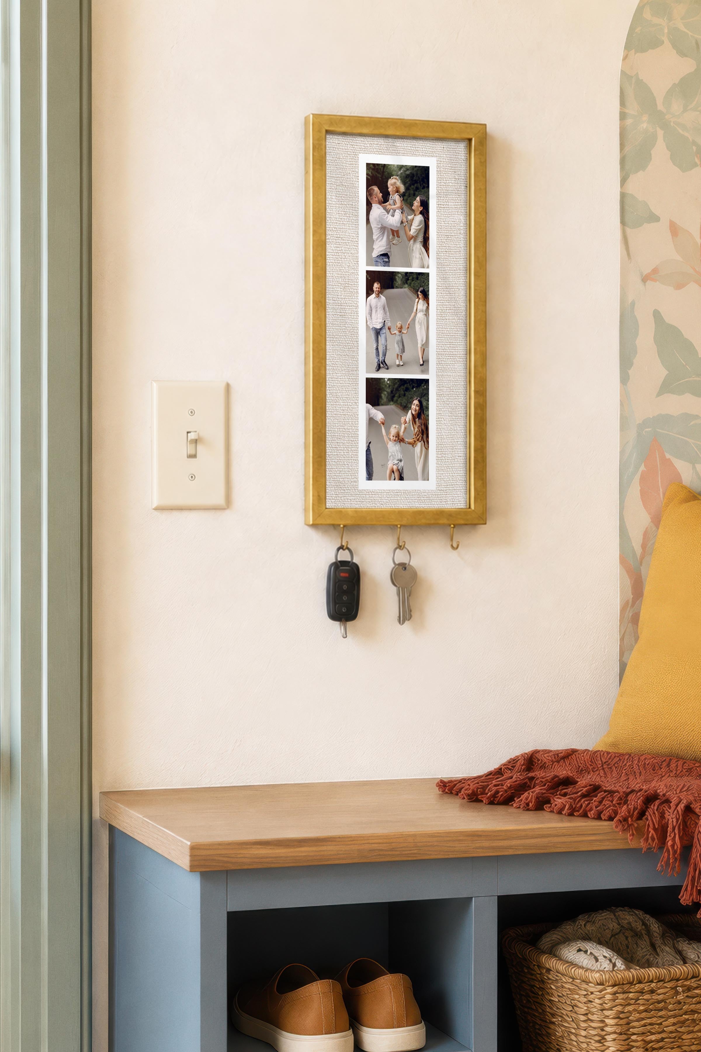 Kişiye Özel Tablo Anahtarlık, Photobooth Stili Gold Fotoğraf Çerçevesi, Vintage Duvar Dekoru