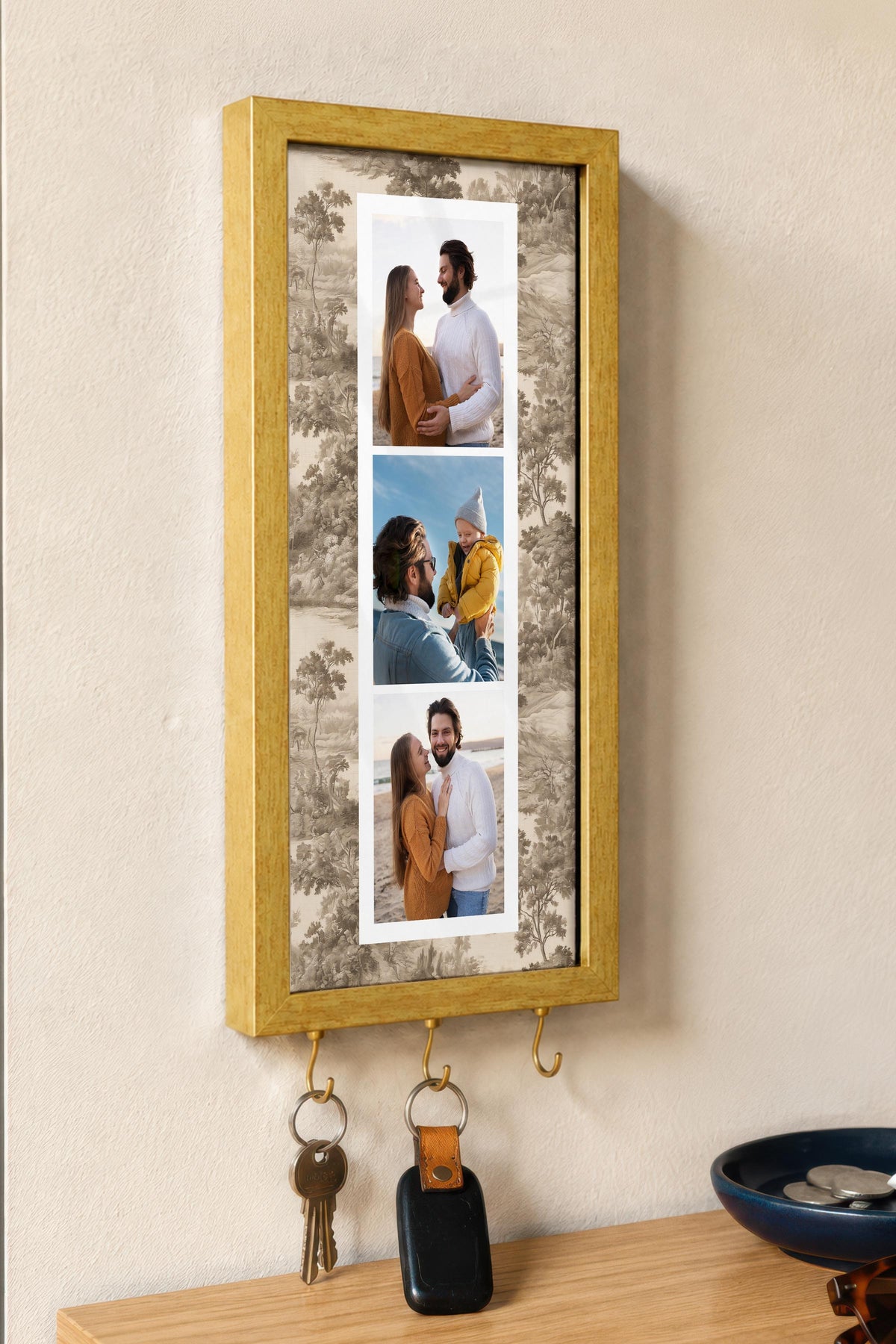 Kişiye Özel Tablo Anahtarlık, Photobooth Stili Gold Fotoğraf Çerçevesi, Vintage Duvar Dekoru