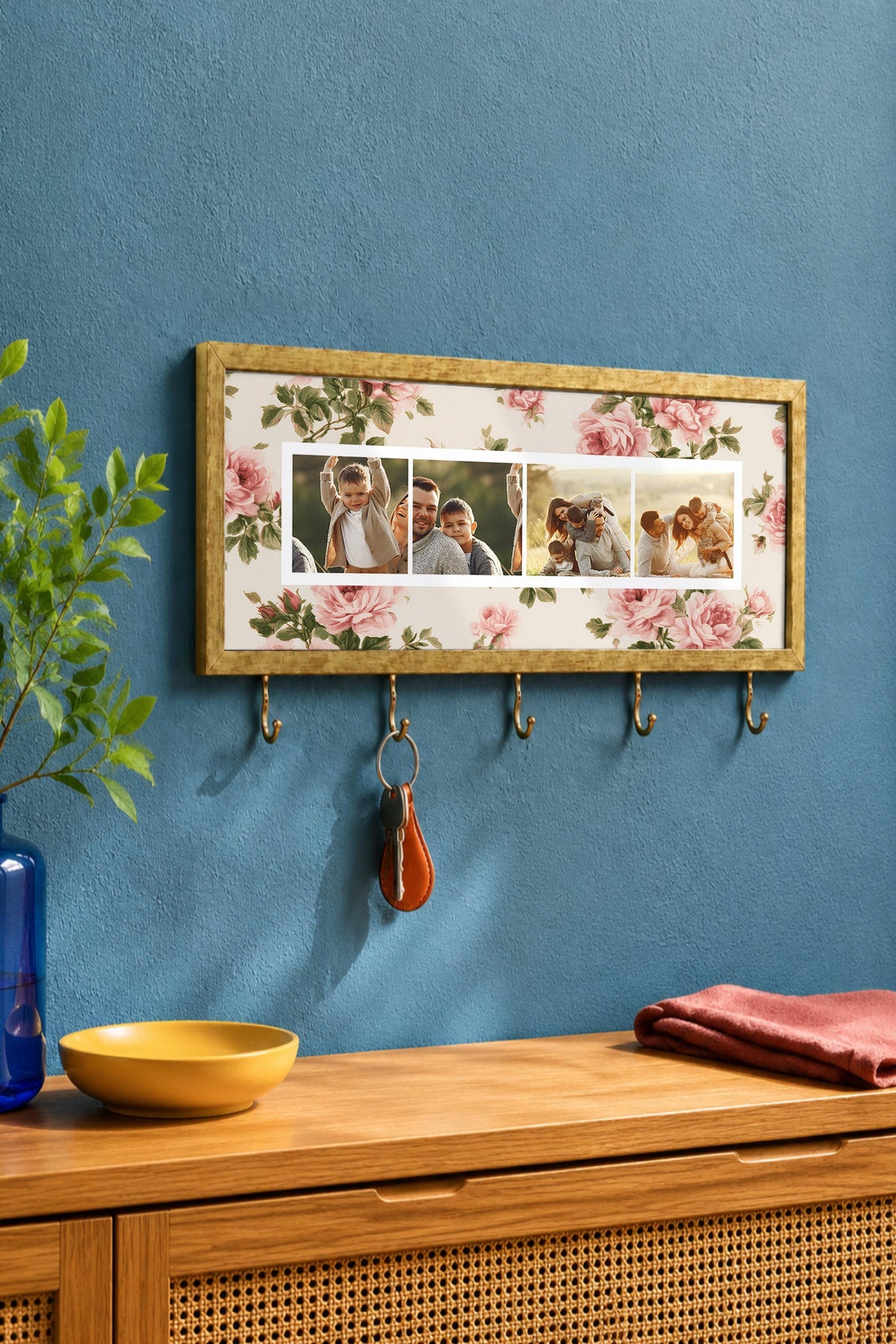 Kişiye Özel Tablo Anahtarlık, Photobooth Stili Gold Fotoğraf Çerçevesi, Vintage Duvar Dekoru