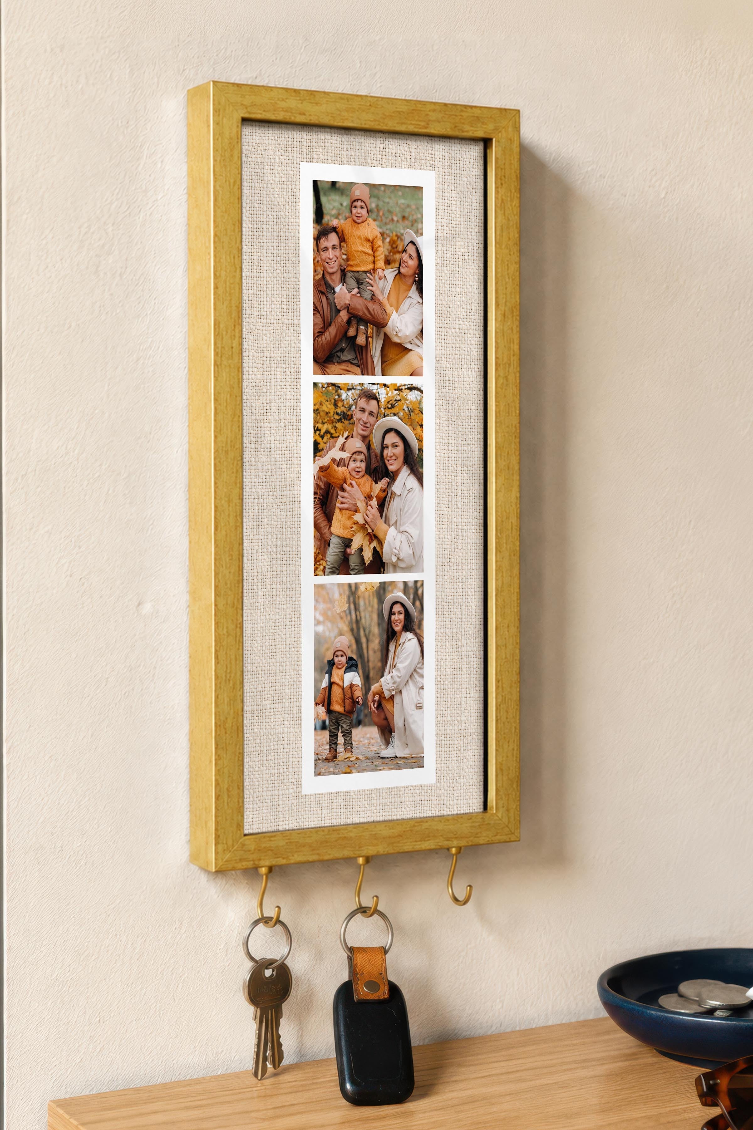 Kişiye Özel Tablo Anahtarlık, Photobooth Stili Gold Fotoğraf Çerçevesi, Vintage Duvar Dekoru