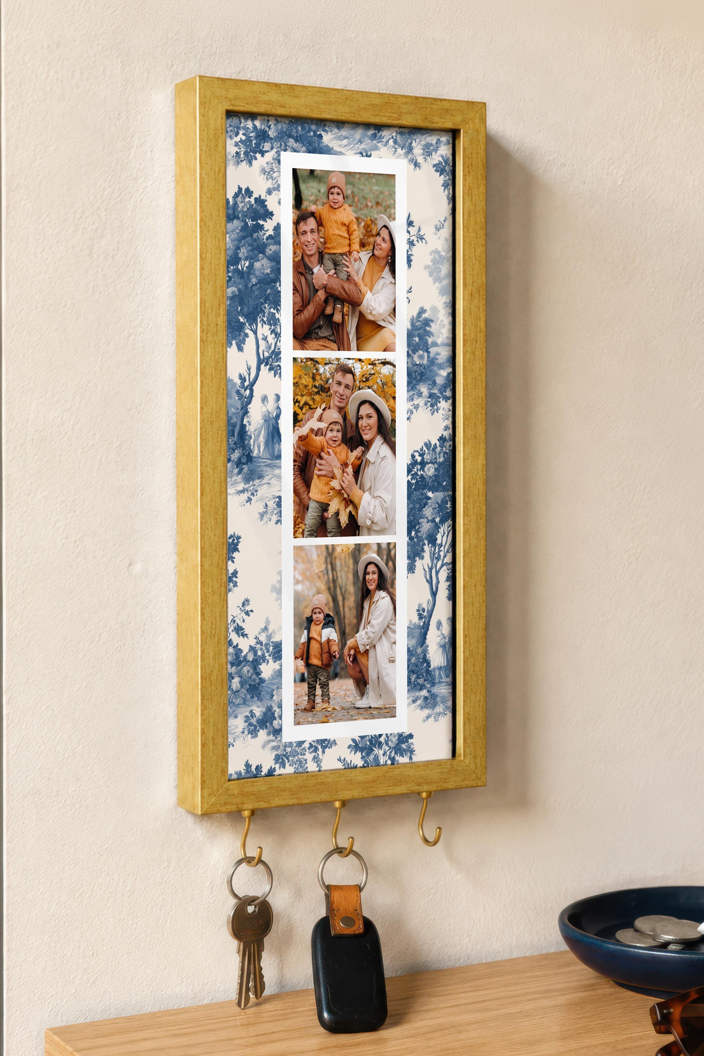 Kişiye Özel Tablo Anahtarlık, Photobooth Stili Gold Fotoğraf Çerçevesi, Vintage Duvar Dekoru