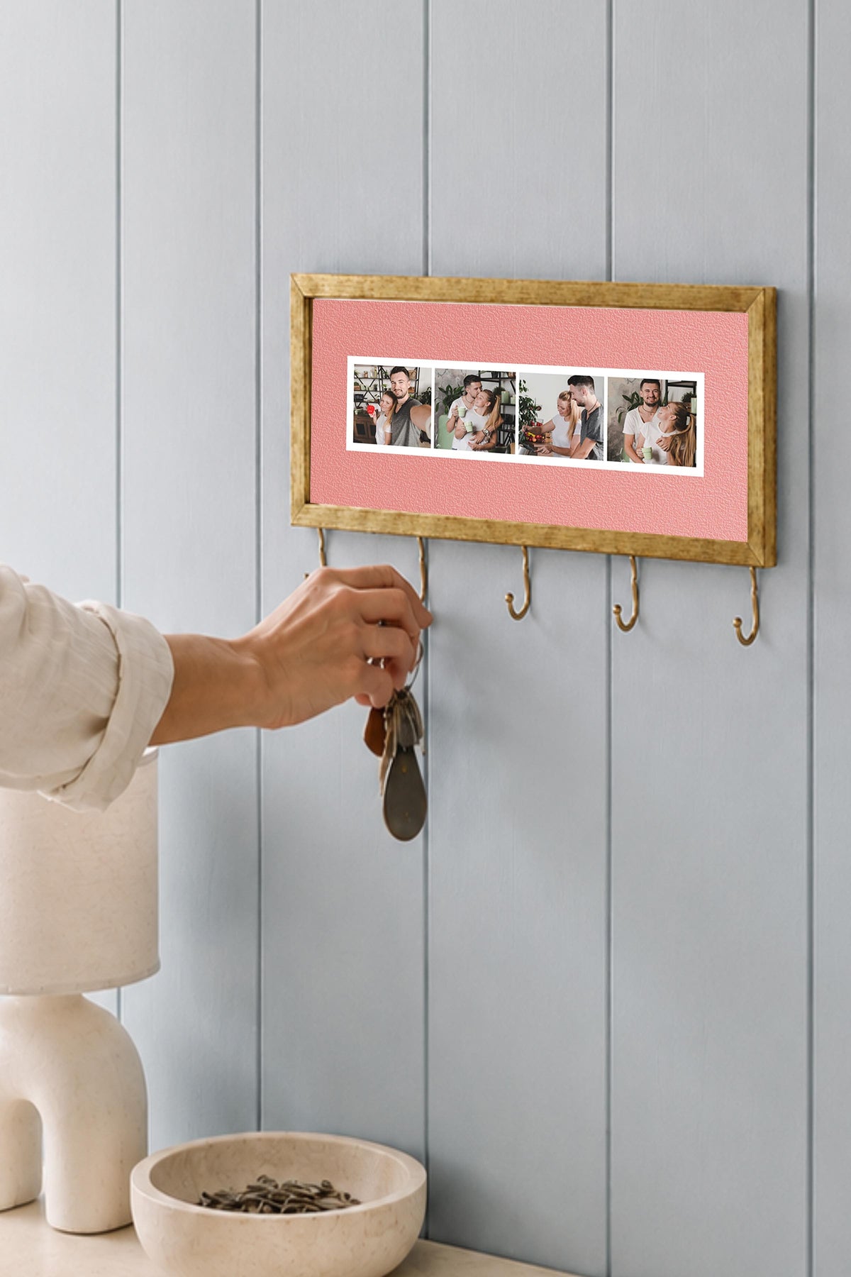 Kişiye Özel Tablo Anahtarlık, Photobooth Stili Gold Fotoğraf Çerçevesi, Vintage Duvar Dekoru