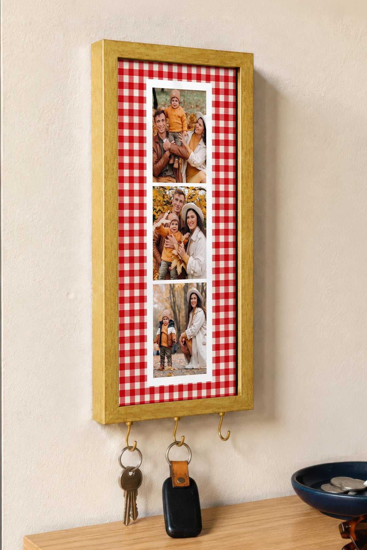Kişiye Özel Tablo Anahtarlık, Photobooth Stili Gold Fotoğraf Çerçevesi, Vintage Duvar Dekoru
