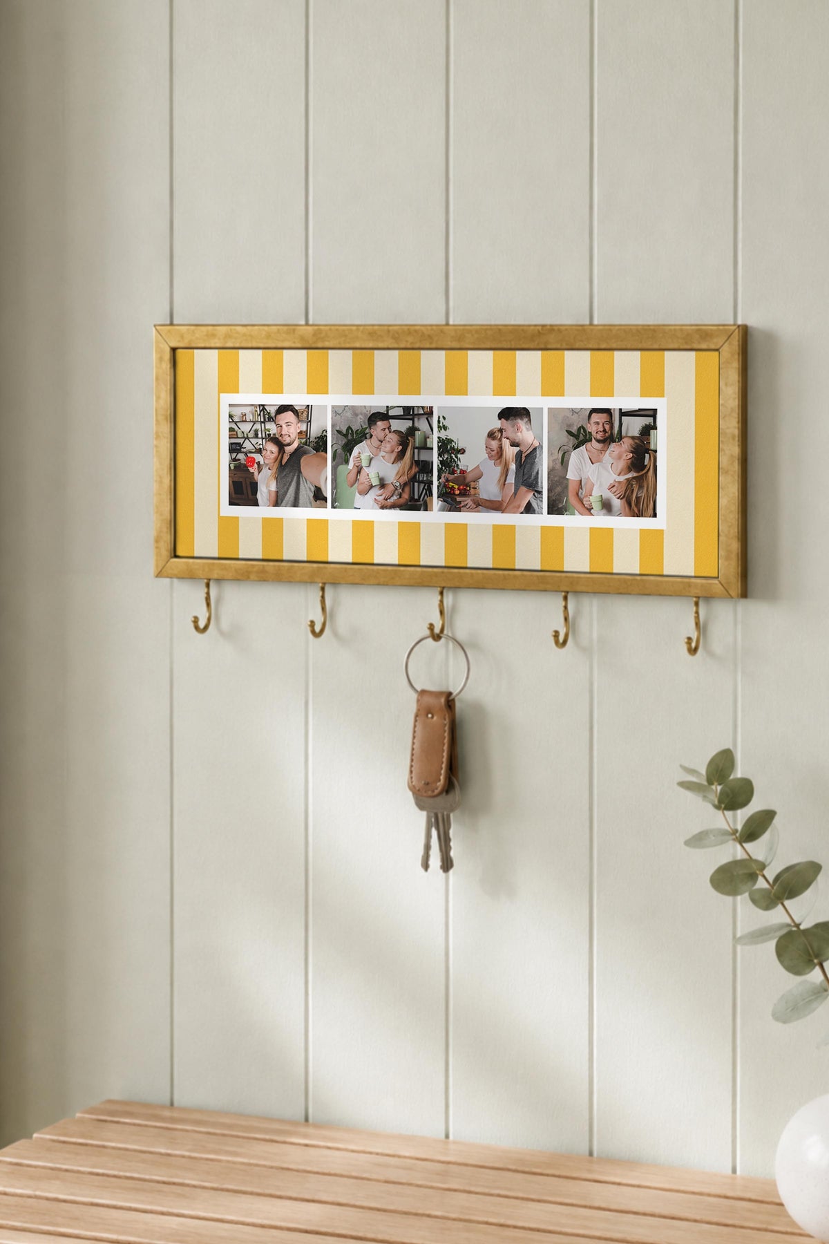 Kişiye Özel Tablo Anahtarlık, Photobooth Stili Gold Fotoğraf Çerçevesi, Vintage Duvar Dekoru