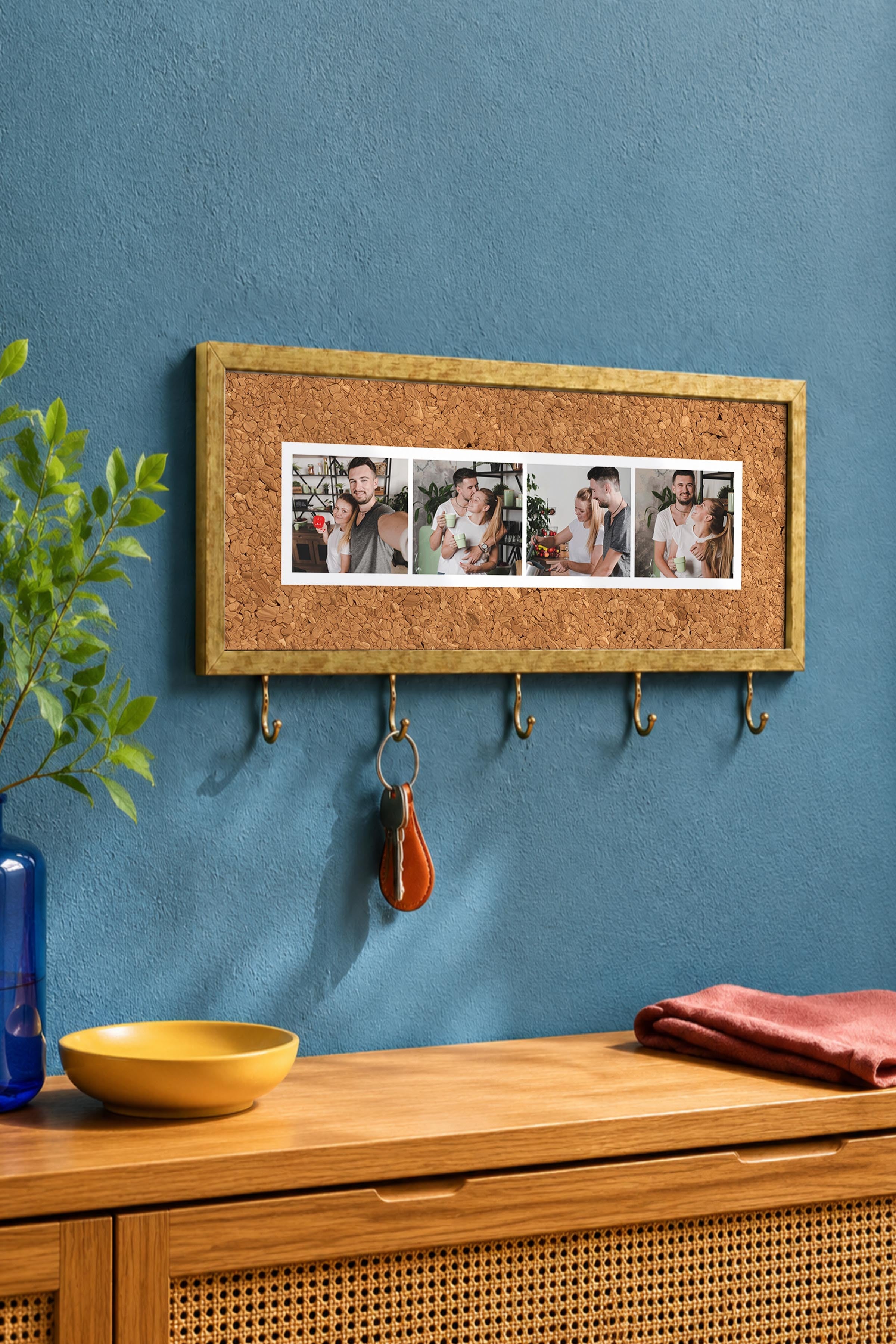 Kişiye Özel Tablo Anahtarlık, Photobooth Stili Gold Fotoğraf Çerçevesi, Vintage Duvar Dekoru