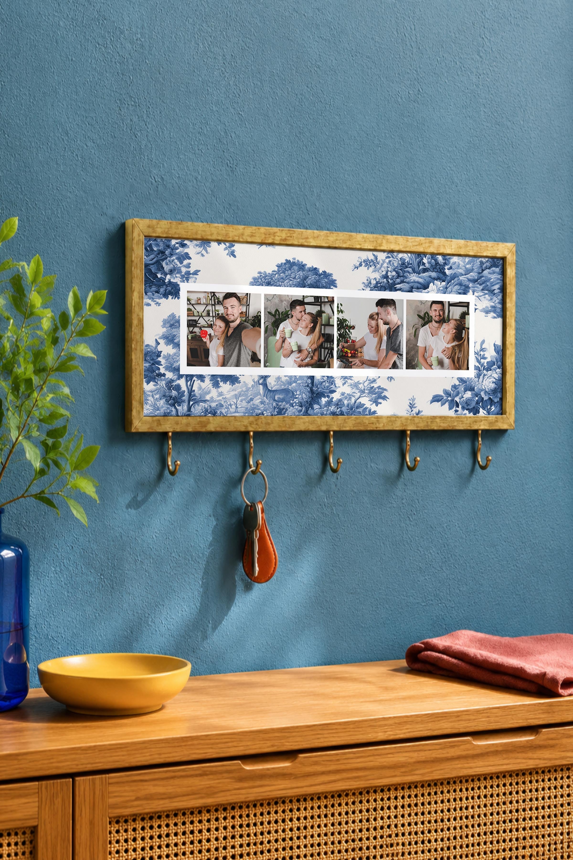 Kişiye Özel Tablo Anahtarlık, Photobooth Stili Gold Fotoğraf Çerçevesi, Vintage Duvar Dekoru
