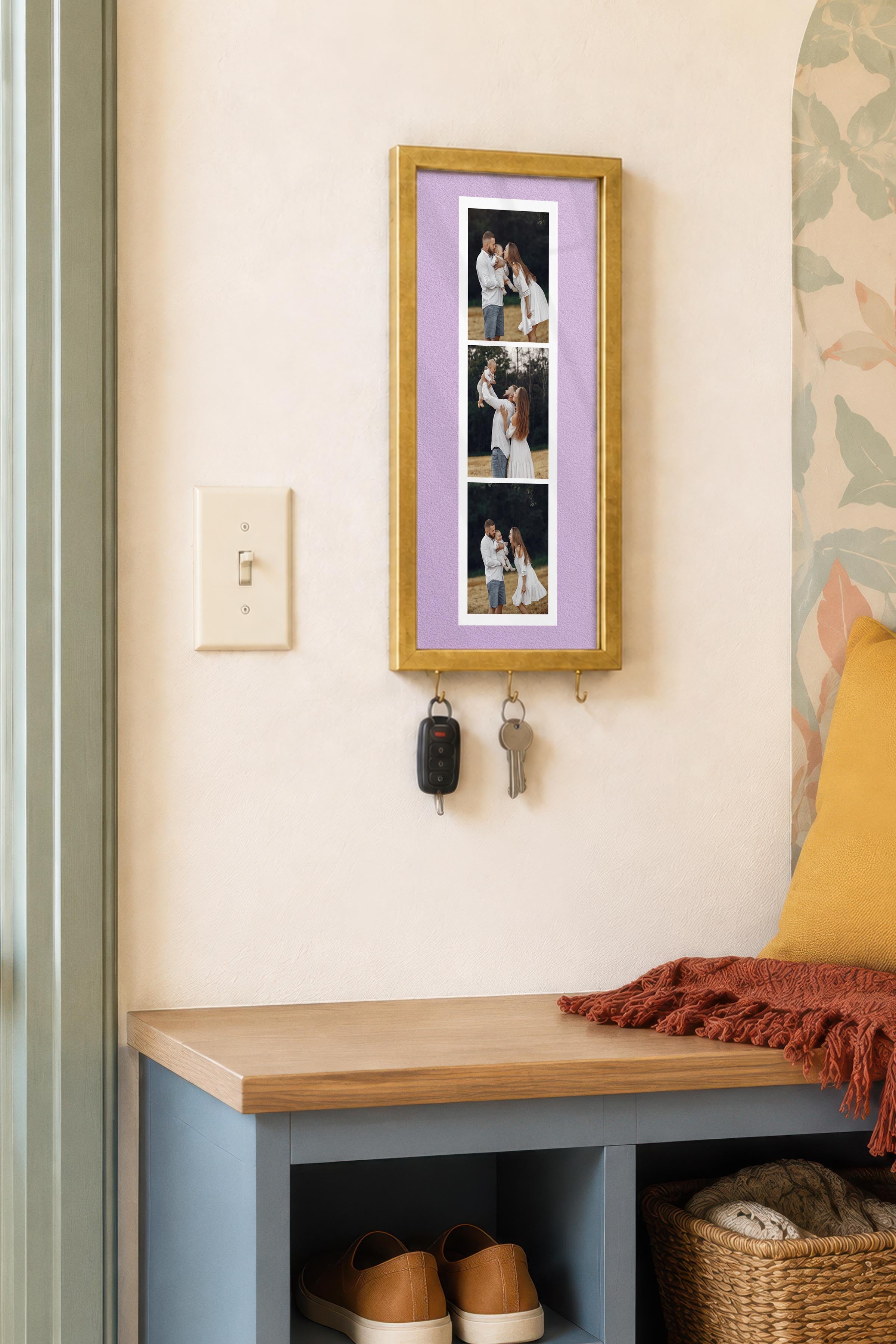 Kişiye Özel Tablo Anahtarlık, Photobooth Stili Gold Fotoğraf Çerçevesi, Vintage Duvar Dekoru