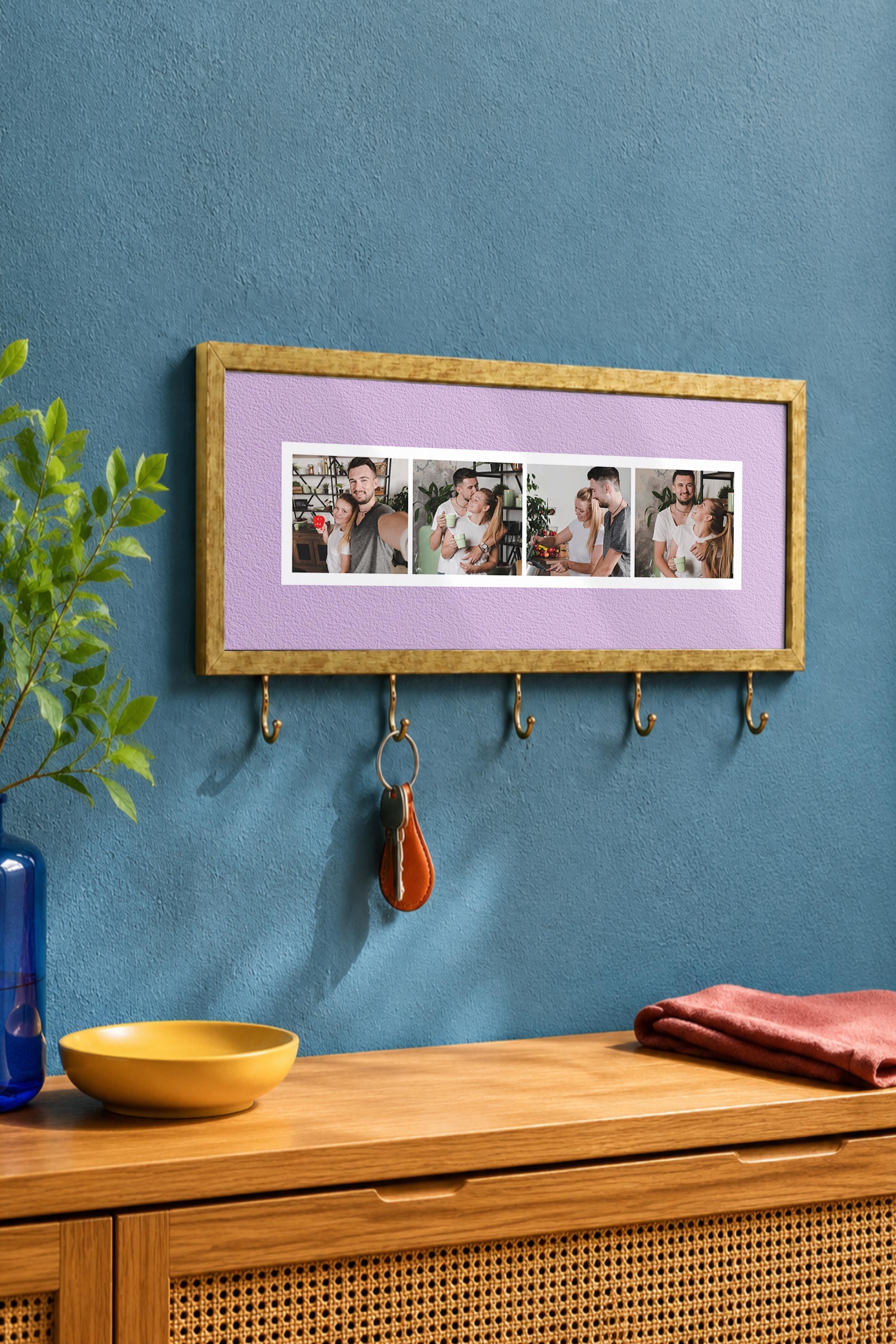 Kişiye Özel Tablo Anahtarlık, Photobooth Stili Gold Fotoğraf Çerçevesi, Vintage Duvar Dekoru