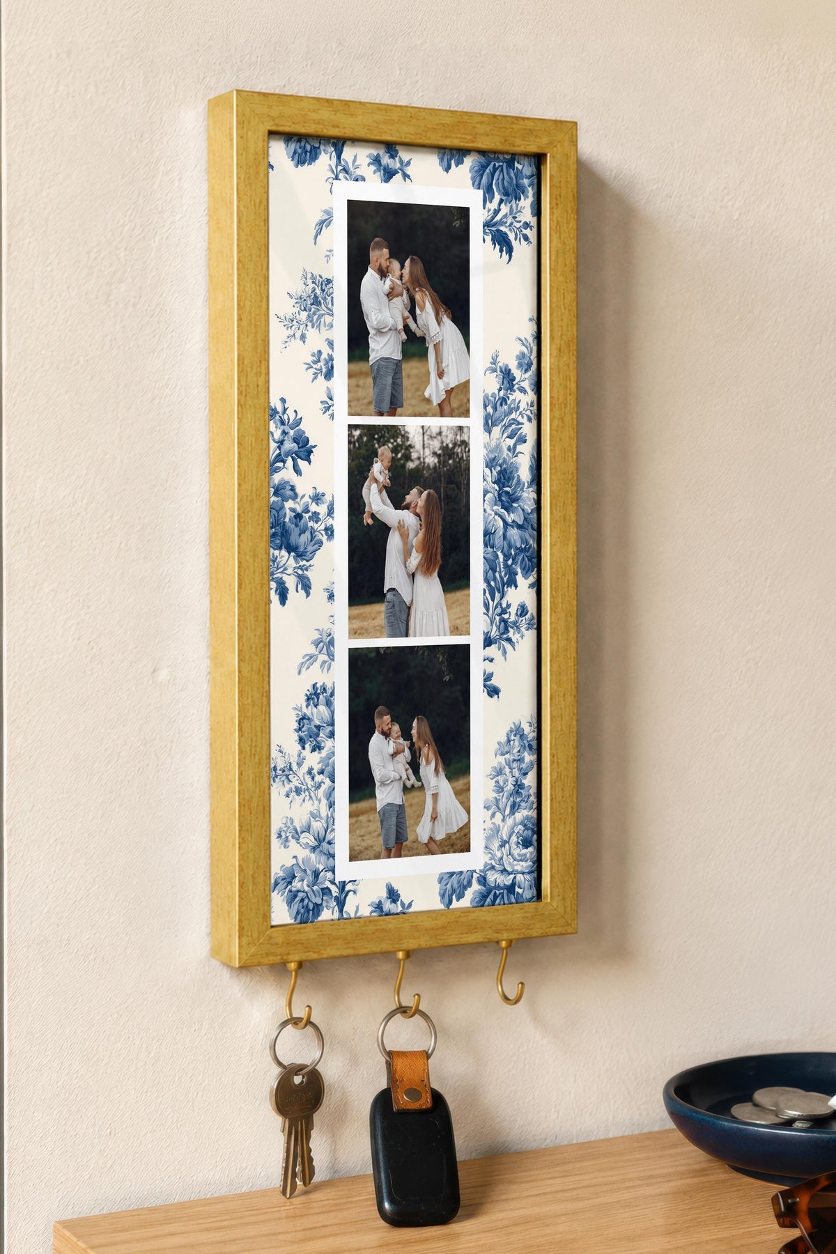 Kişiye Özel Tablo Anahtarlık, Photobooth Stili Gold Fotoğraf Çerçevesi, Vintage Duvar Dekoru