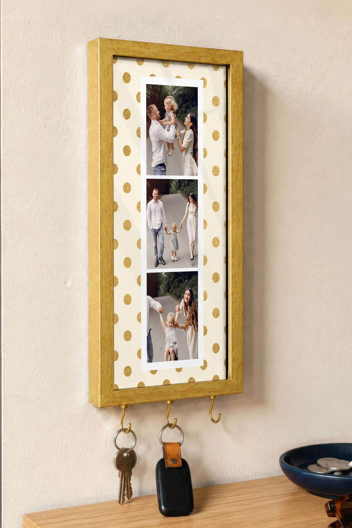 Kişiye Özel Tablo Anahtarlık, Photobooth Stili Gold Fotoğraf Çerçevesi, Vintage Duvar Dekoru