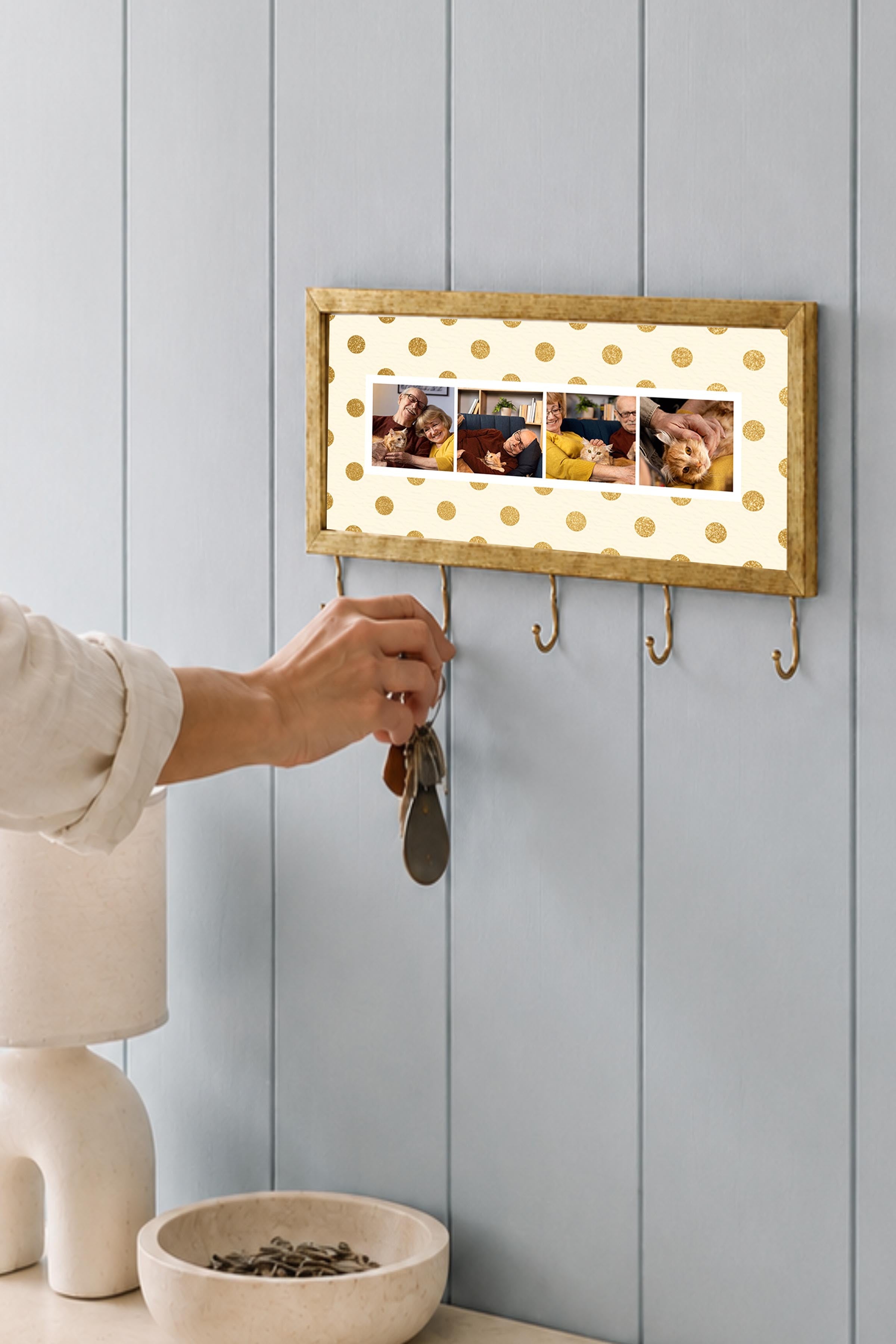 Kişiye Özel Tablo Anahtarlık, Photobooth Stili Gold Fotoğraf Çerçevesi, Vintage Duvar Dekoru