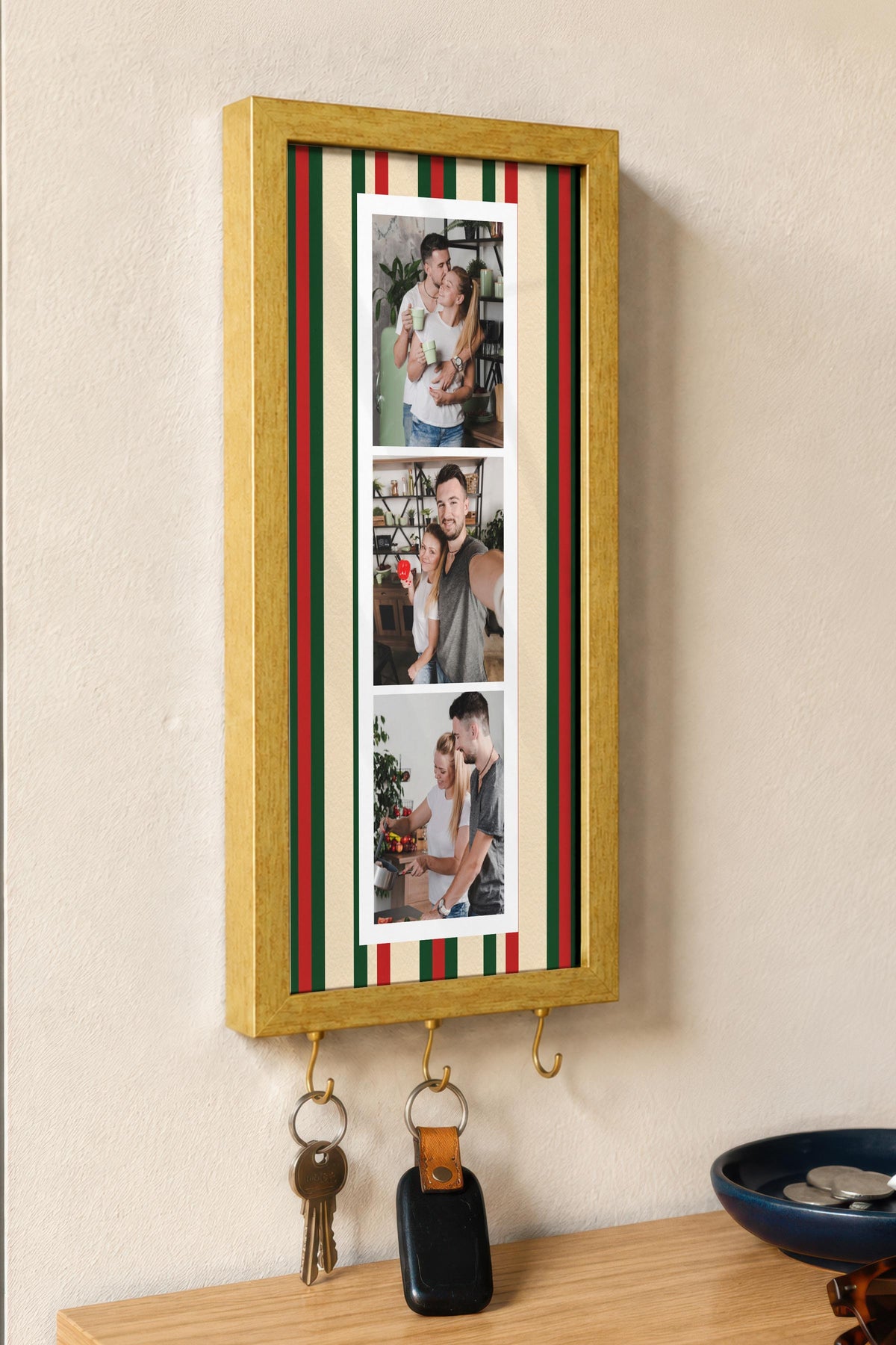 Kişiye Özel Tablo Anahtarlık, Photobooth Stili Gold Fotoğraf Çerçevesi, Vintage Duvar Dekoru